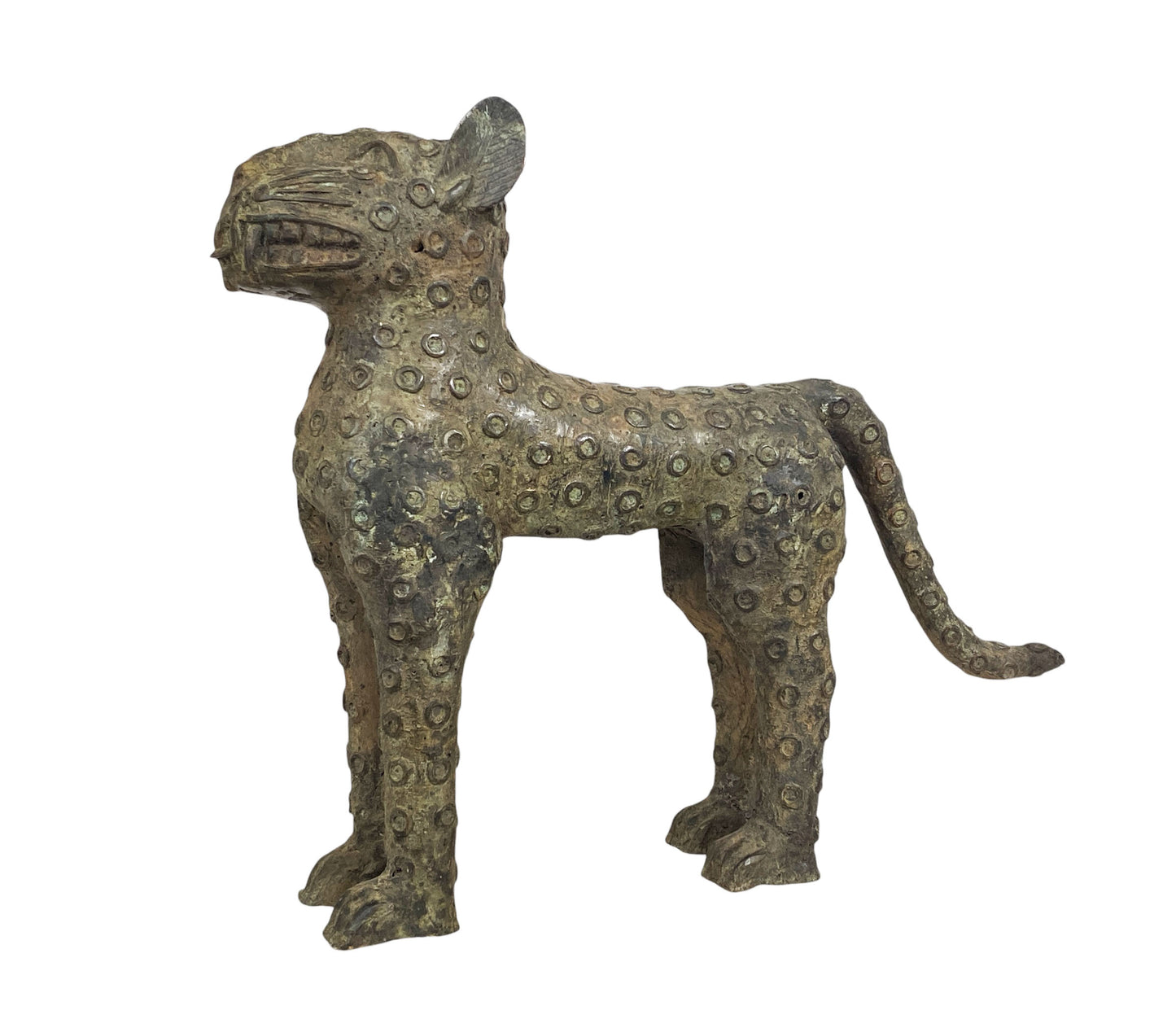 #6187 LG Benin Bronze Leopard 19" H by 23" D Nigeria