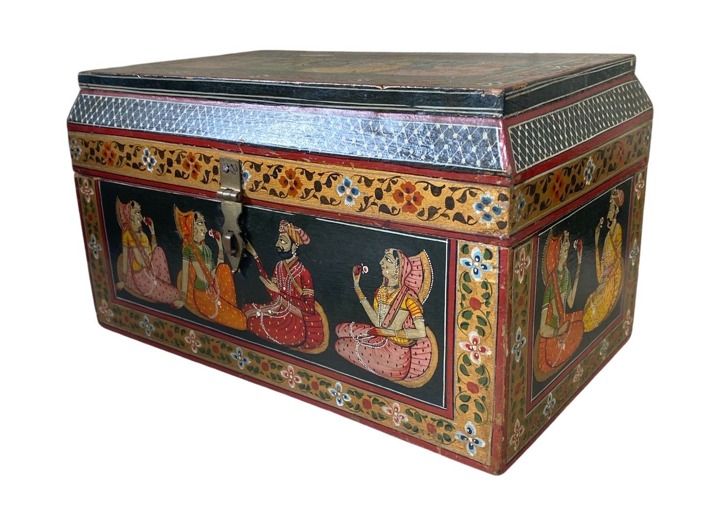 #6235 LG Vintage Indian Anglo Raj Hand Painted Box