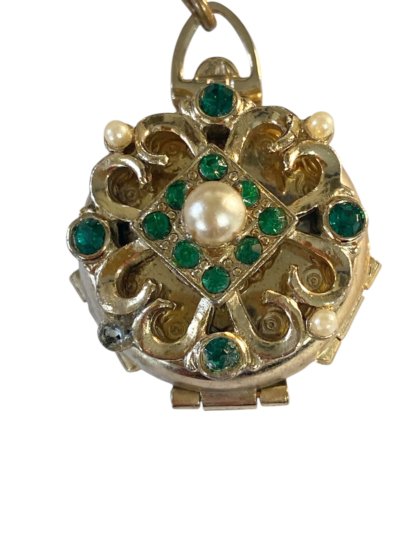 #6294 Vintage Coro Pegasus Fleur-De-Lis Picture Gold Tone Brooch Pin Locket