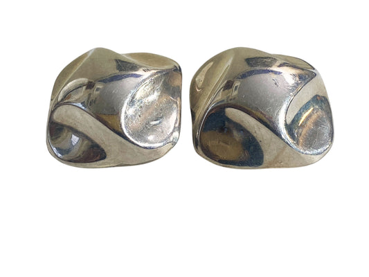 #6386 VTG Modernist Sterling Silver Mexican Clip-On Puffy Square Earrings