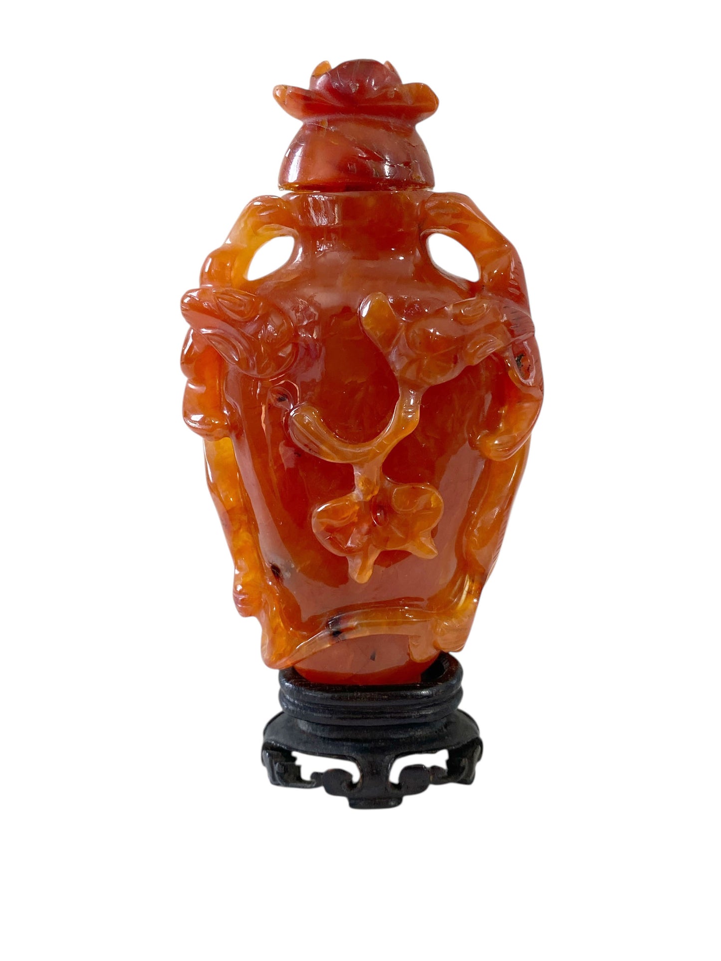 #671 Chinese Old Carved Carnelian Agate Urn / Snuff Bottle 4.25' H
