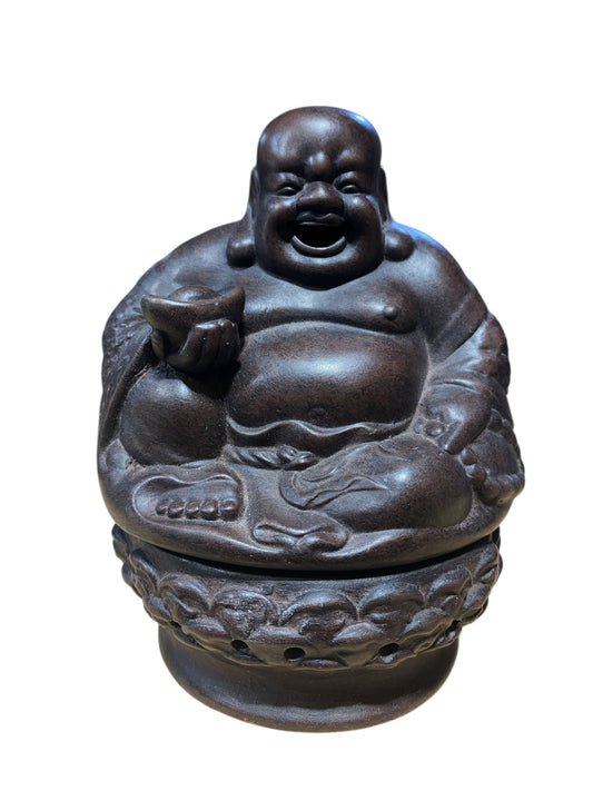 #6794 Ceramic Incense Burner W/Laughing /Wealth Buddha 5.5 H