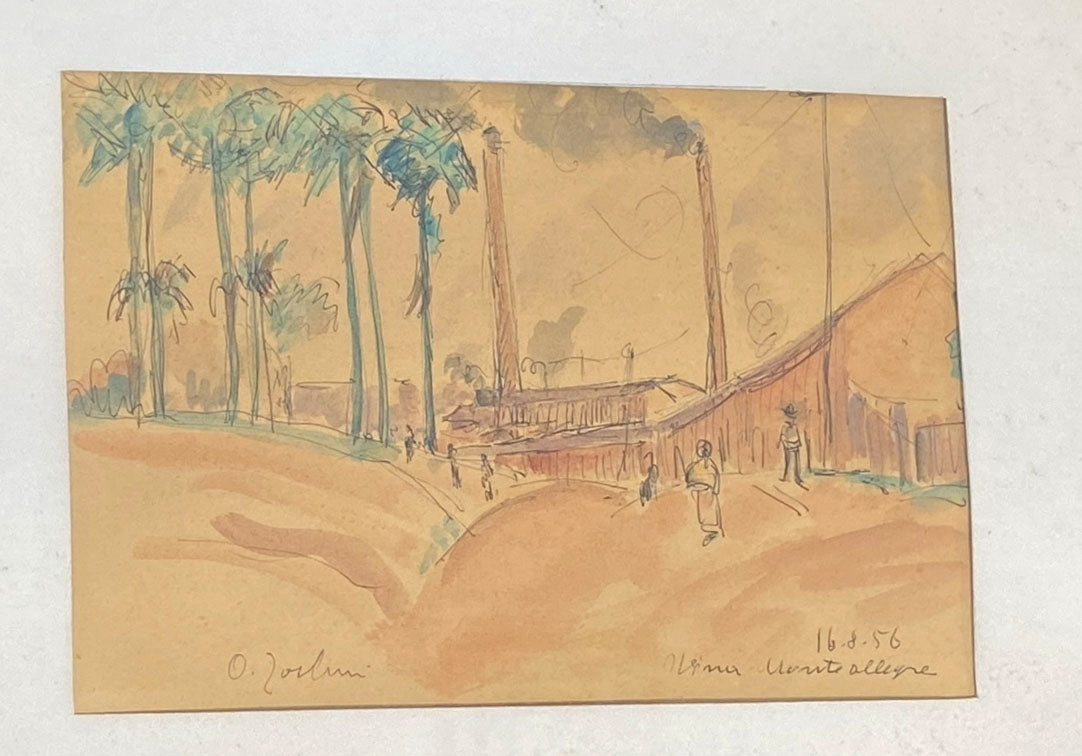 #88 Ottone Zorlini Listed Brazilian Artist Water Color Painting Framed