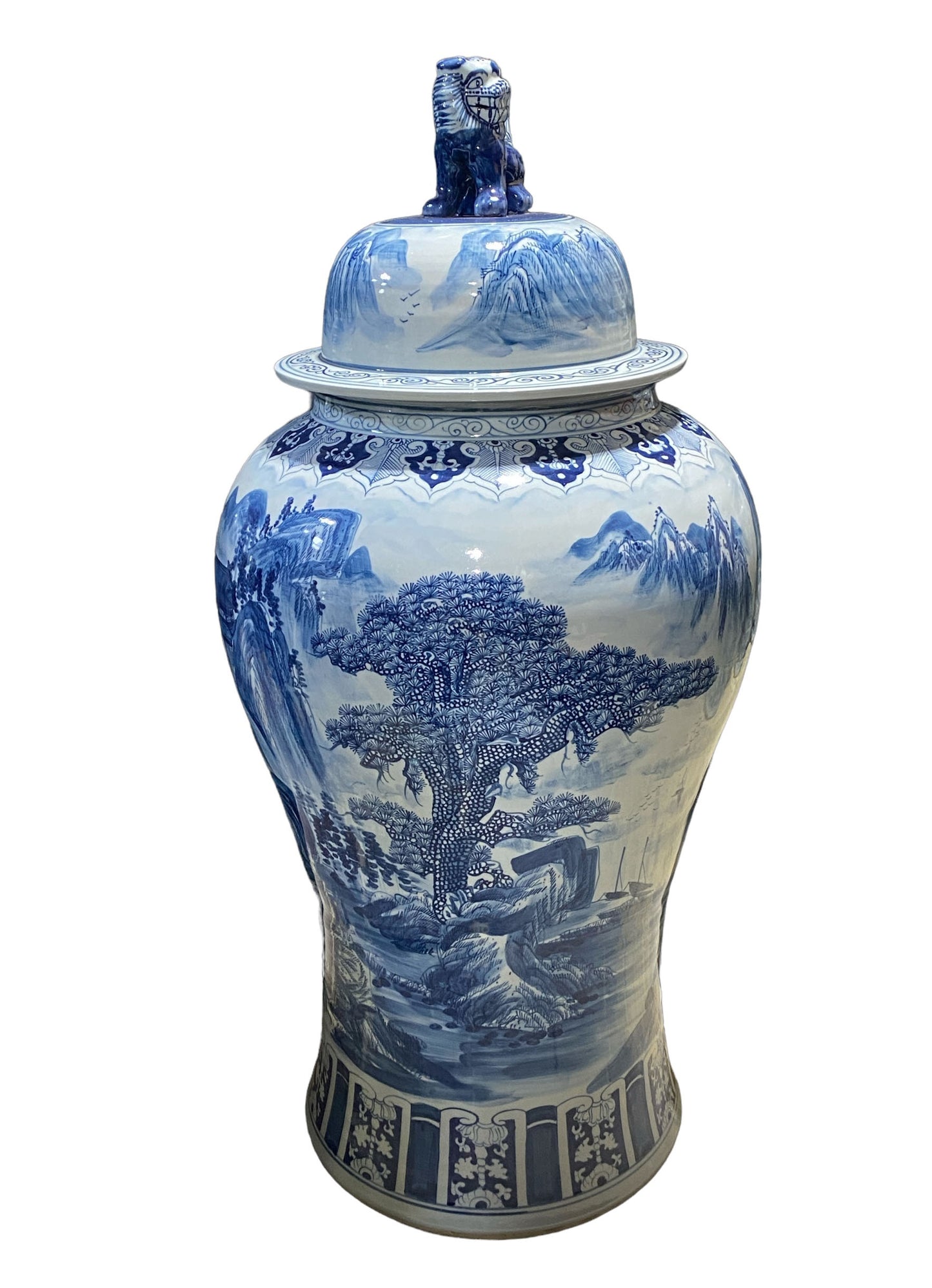 #918 Mansion Size Chinoiserie Porcelain Landscape Ginger Jar 47" H