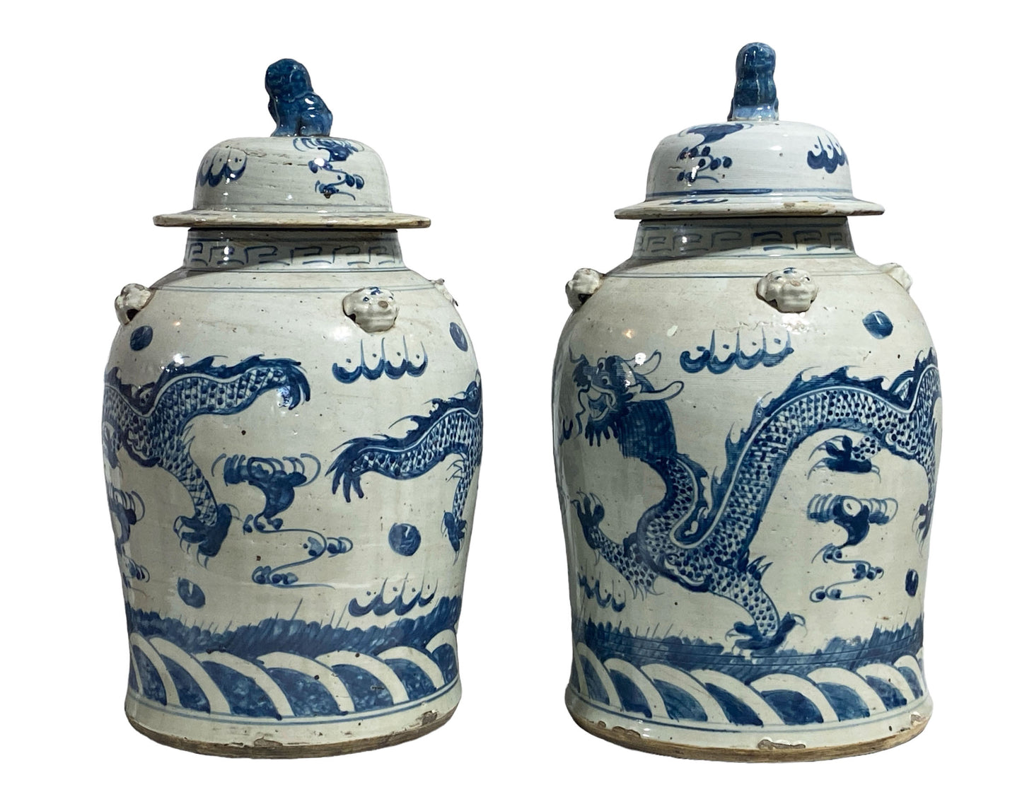 #6099 Large Chinoiserie Dragons Ginger Jars pair 18" H