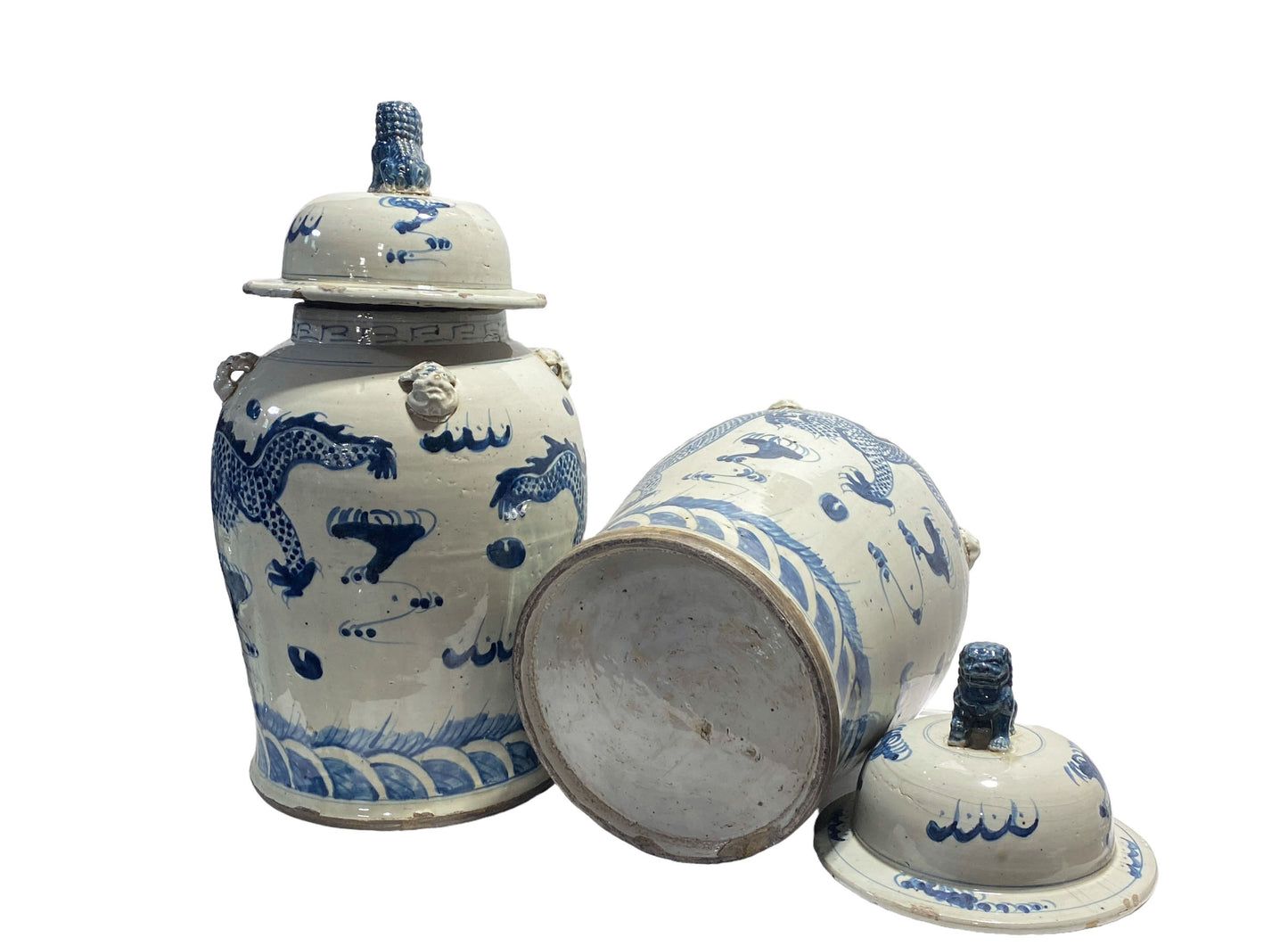 #7268 Large Chinoiserie Dragons Ginger Jars Set Of Two 24" H