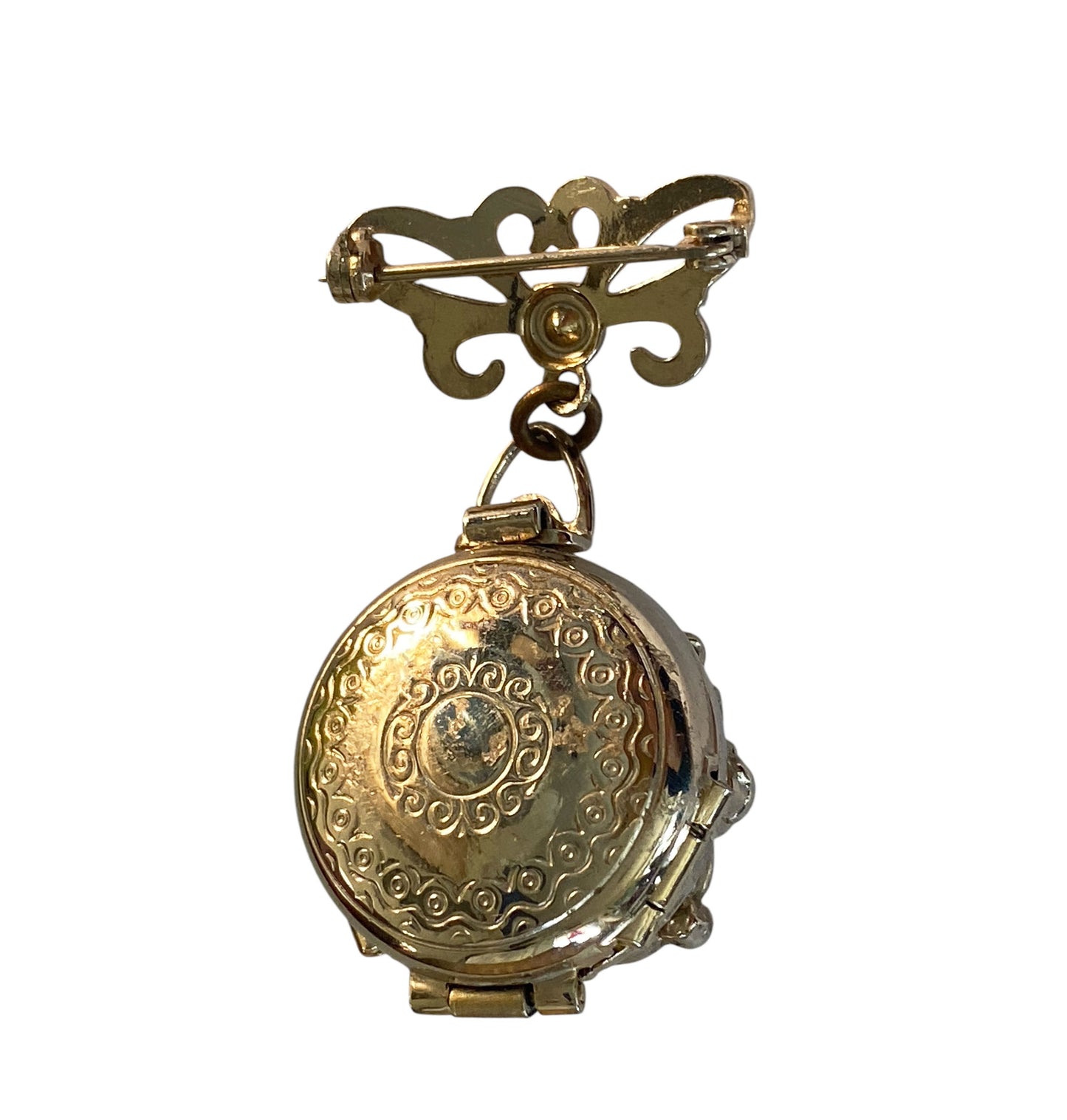 #6294 Vintage Coro Pegasus Fleur-De-Lis Picture Gold Tone Brooch Pin Locket