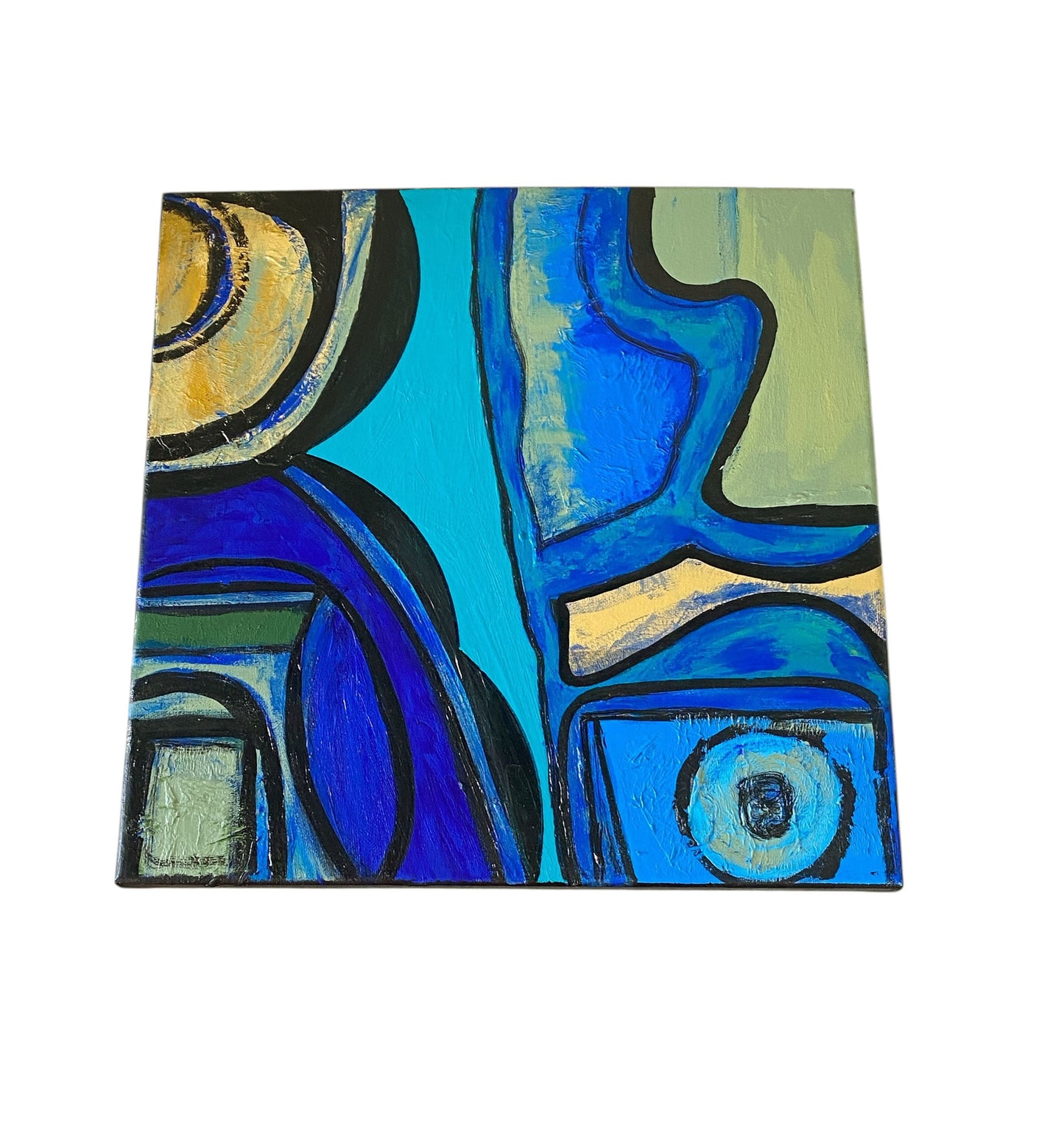 #6421 Acrylic on Canvas Abstract 14"By 14 Titled La rivière The River Signed