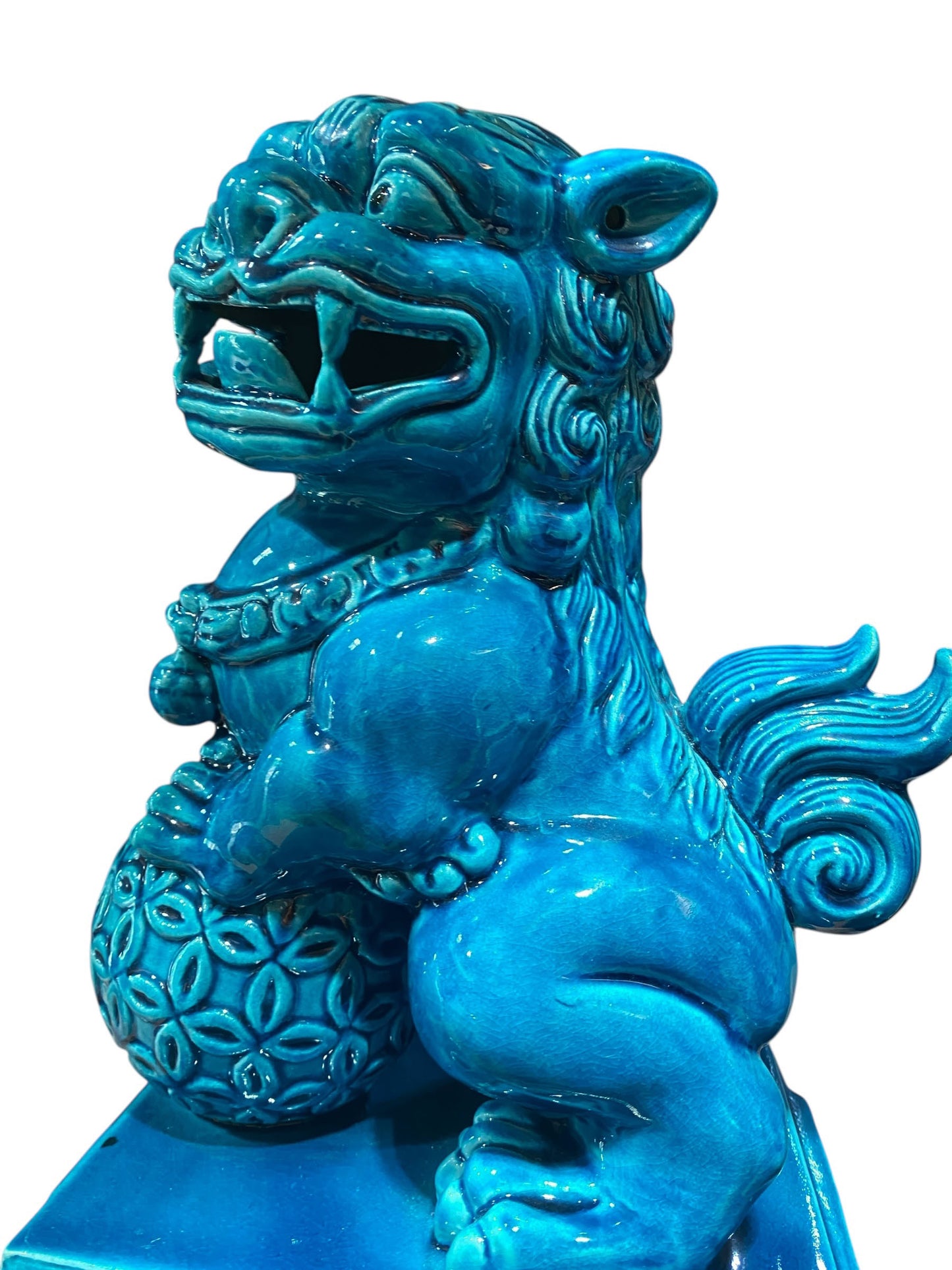 #6799 Vintage Porcelain Turquoise Foo Dogs - A Pair 11.5" H