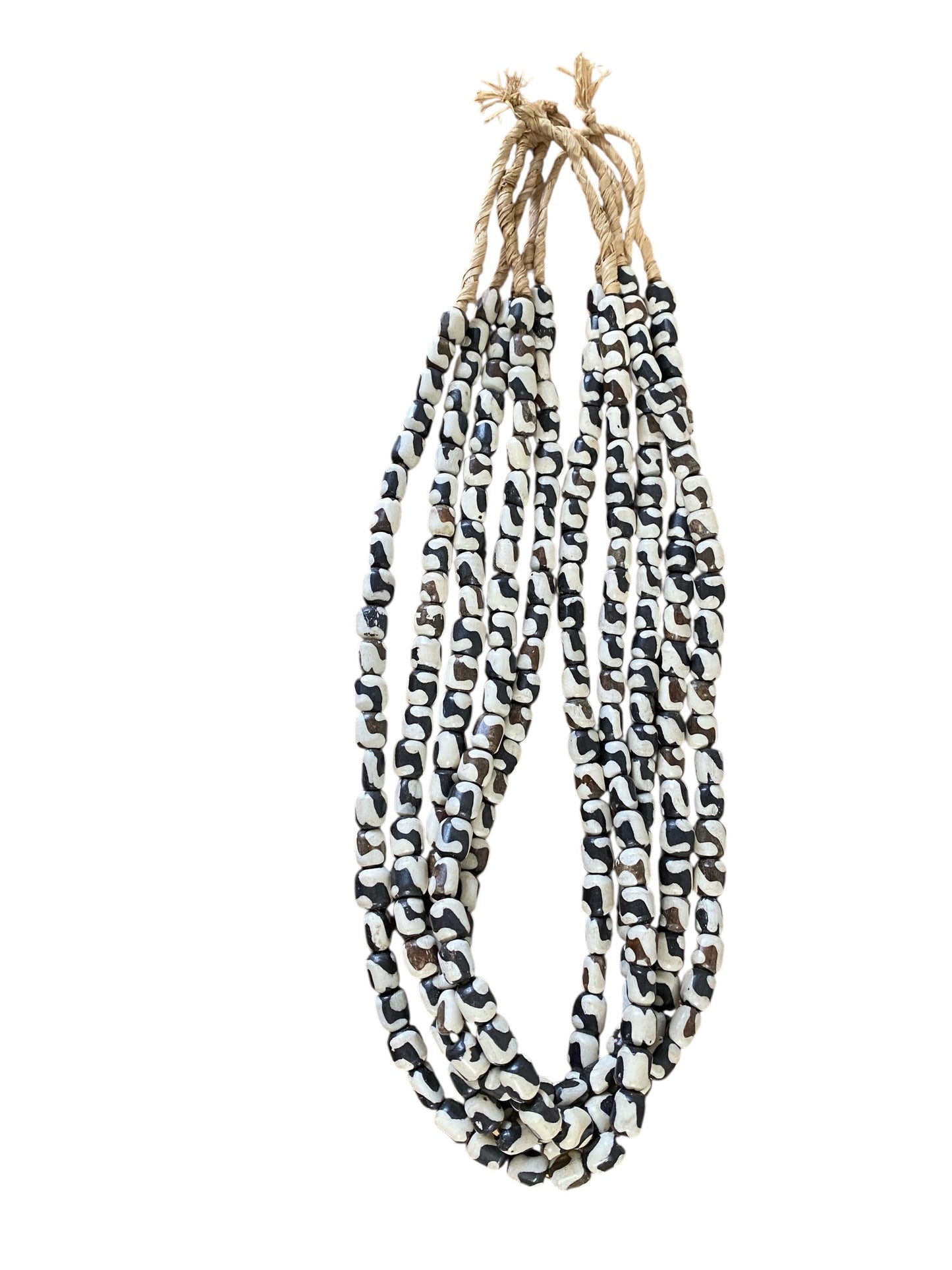 #208A African Kenyan 4 strands Necklaces Brown and white Batik Bone Trade Beads