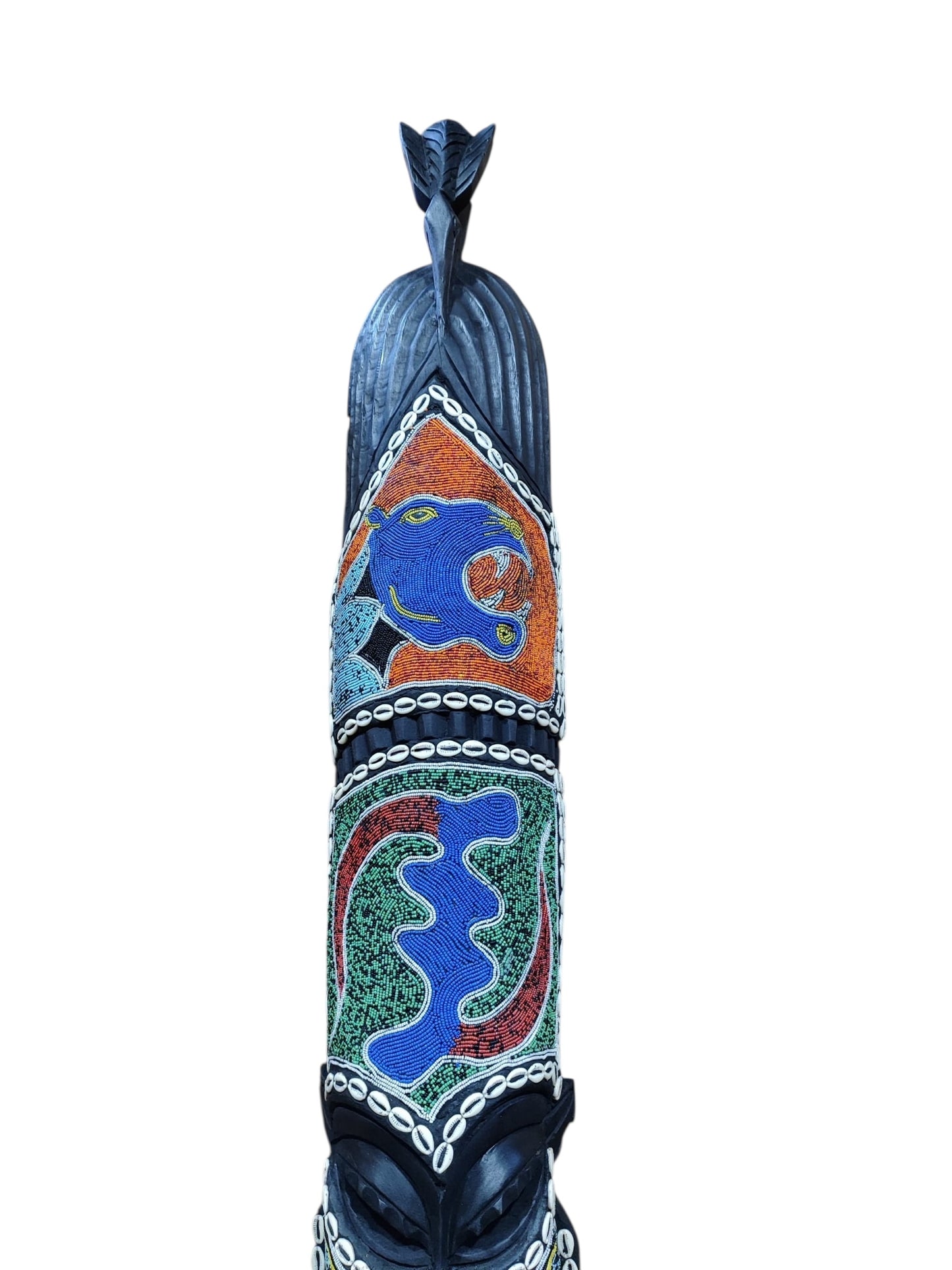 #6836 Large African Beaded Ghana Bakota Hand Carved Mask Wall Art 62.5" H