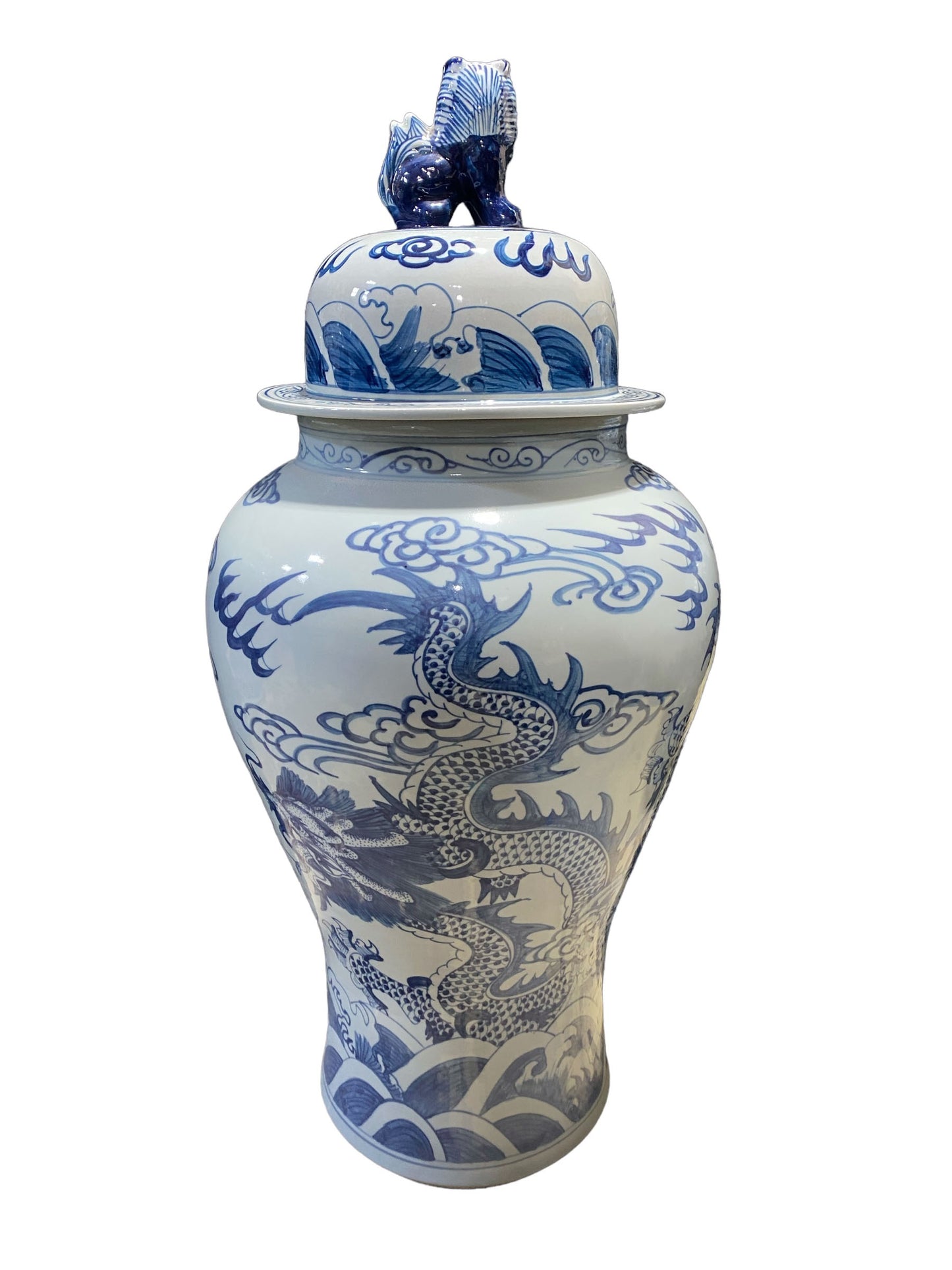 #7200/976 LG Chinoiserie B & W Porcelain Dragon Ginger Jar 37" H