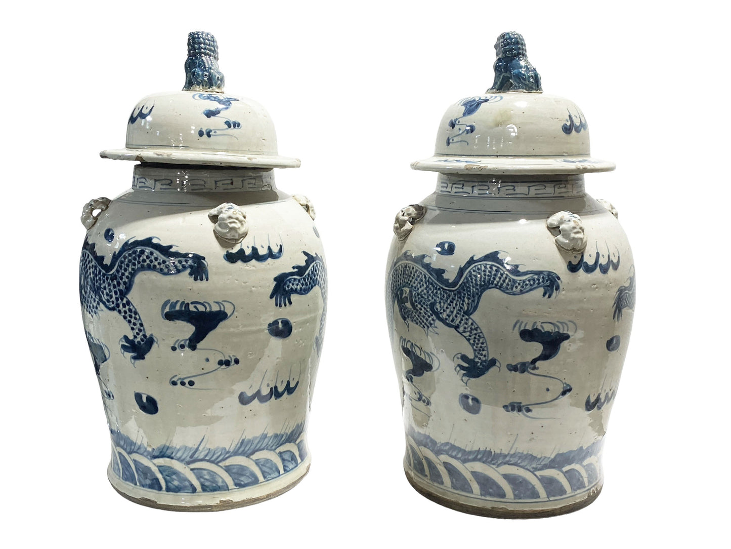 #7268 Large Chinoiserie Dragons Ginger Jars Set Of Two 24" H