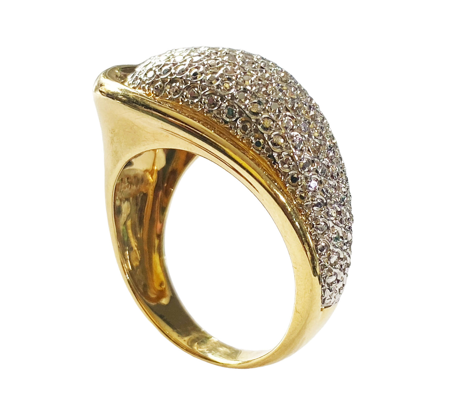 #7286 Elegant Mid Century Diamond  and 18kt Dome Ring size 7.75