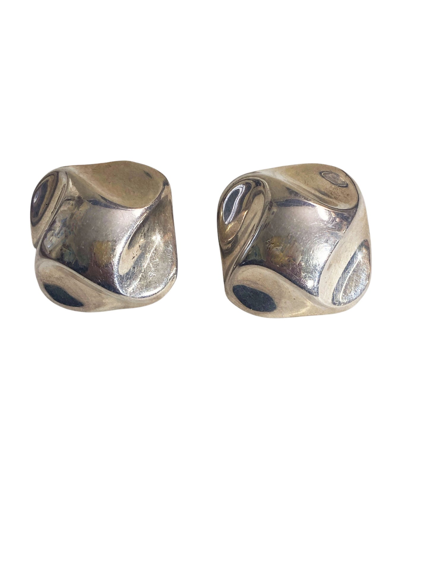 #6386 VTG Modernist Sterling Silver Mexican Clip-On Puffy Square Earrings