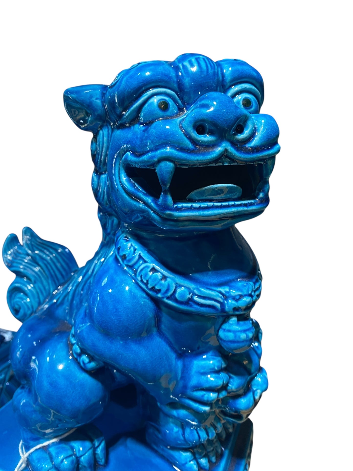 #6799 Vintage Porcelain Turquoise Foo Dogs - A Pair 11.5" H