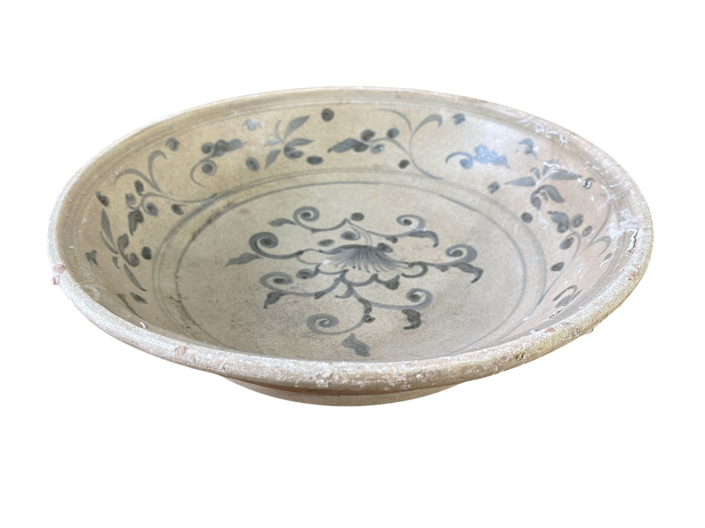 #6848 15th Century Hoi An Hoard Shipwreck Blue/White Dish with Floral 9" D
