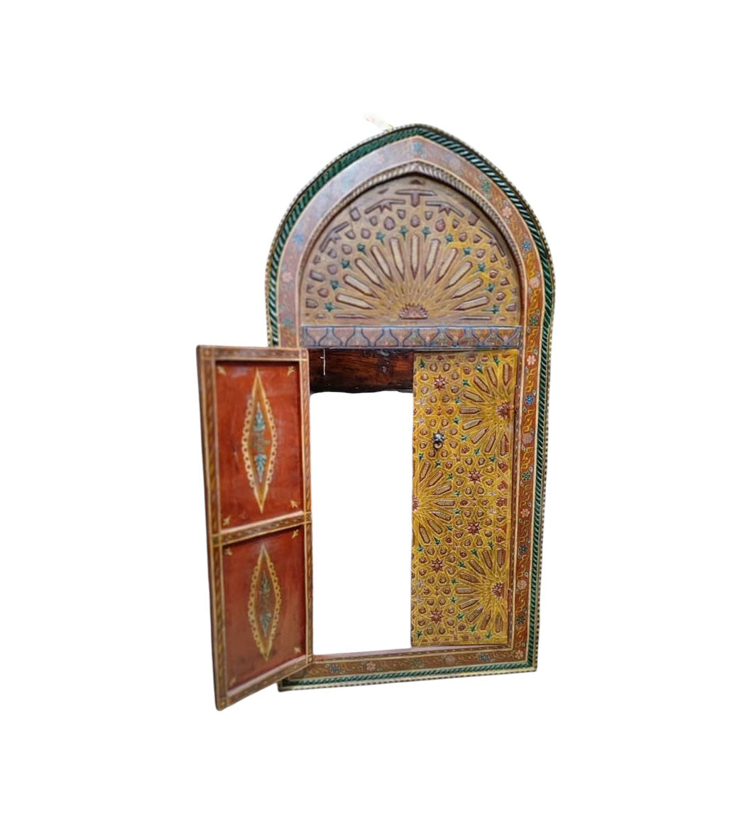#196 Vintage Moroccan Arabesque design Hand-painted wall hanging W/Doors 58.5" H