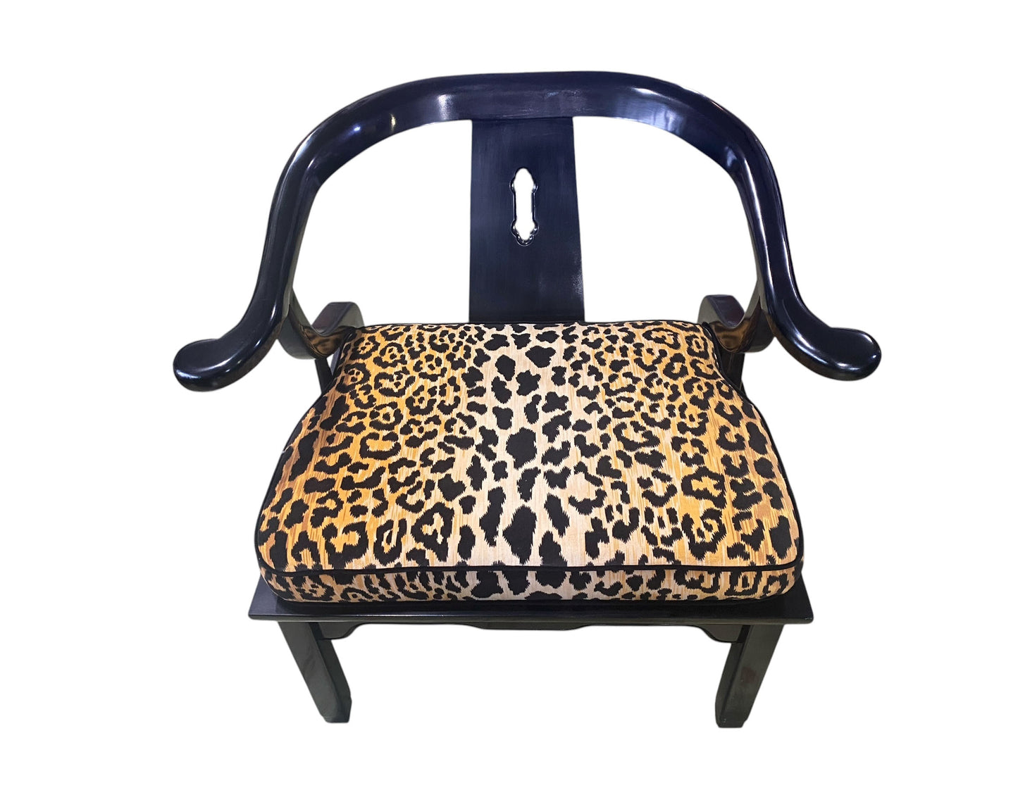 #209 1960's James Mont Style Chinese Black Lacquer Horseshoe Back Club Chair