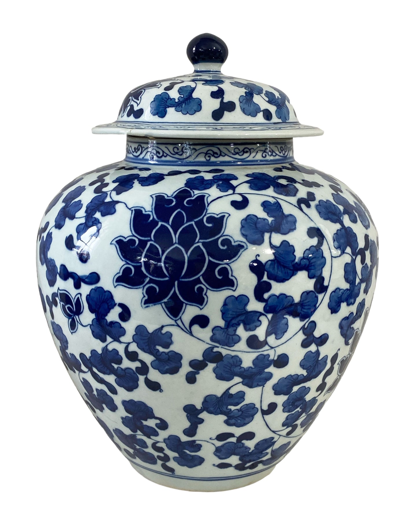 #7122 Vintage B &W Chinoiserie Porcelain Ginger Jar 14" h