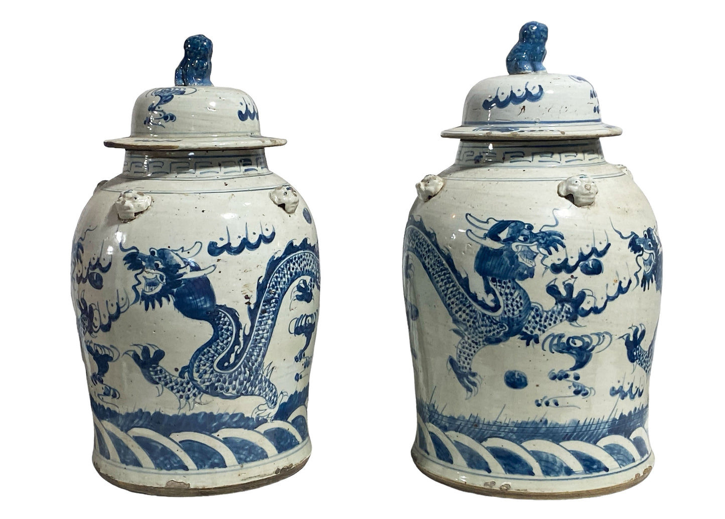 #6099 Large Chinoiserie Dragons Ginger Jars pair 18" H