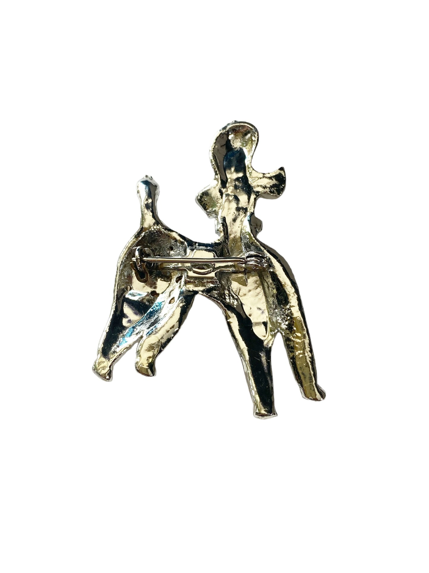 #6114 Vintage Rhinestone Poodle Brooch Pin Silver Tone - Dog