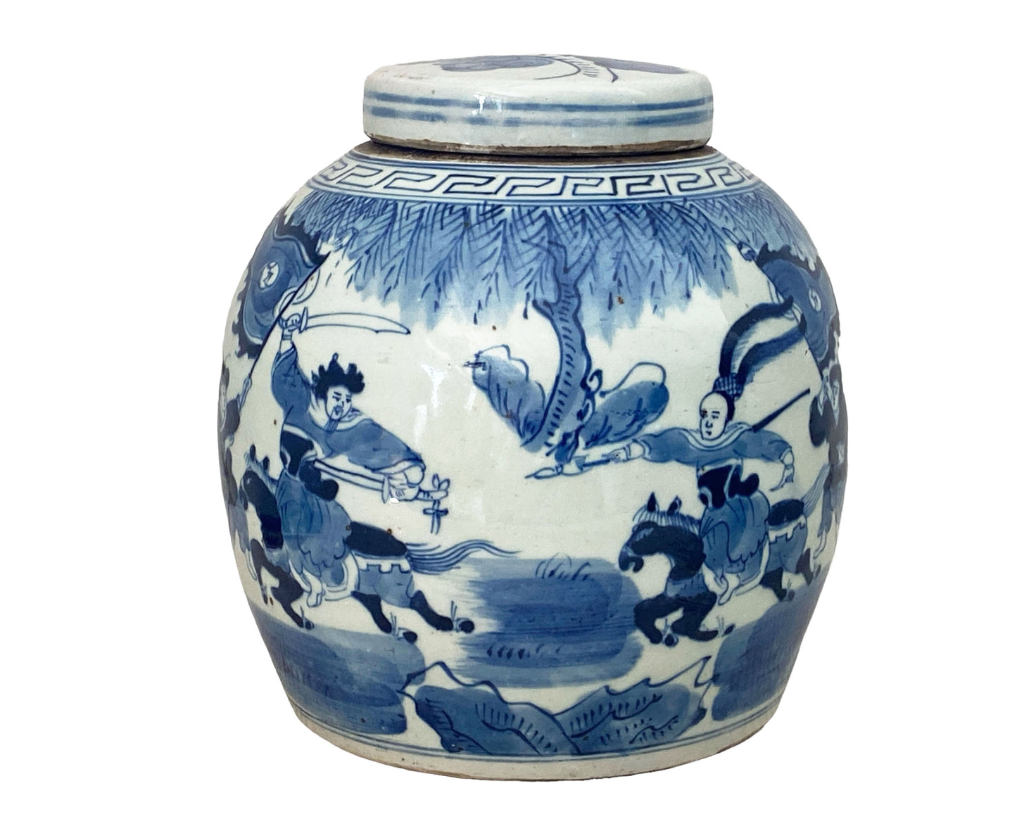 #6159 Vintage Chinoiserie Blue & White Porcelain Ginger Jar 9.5 H