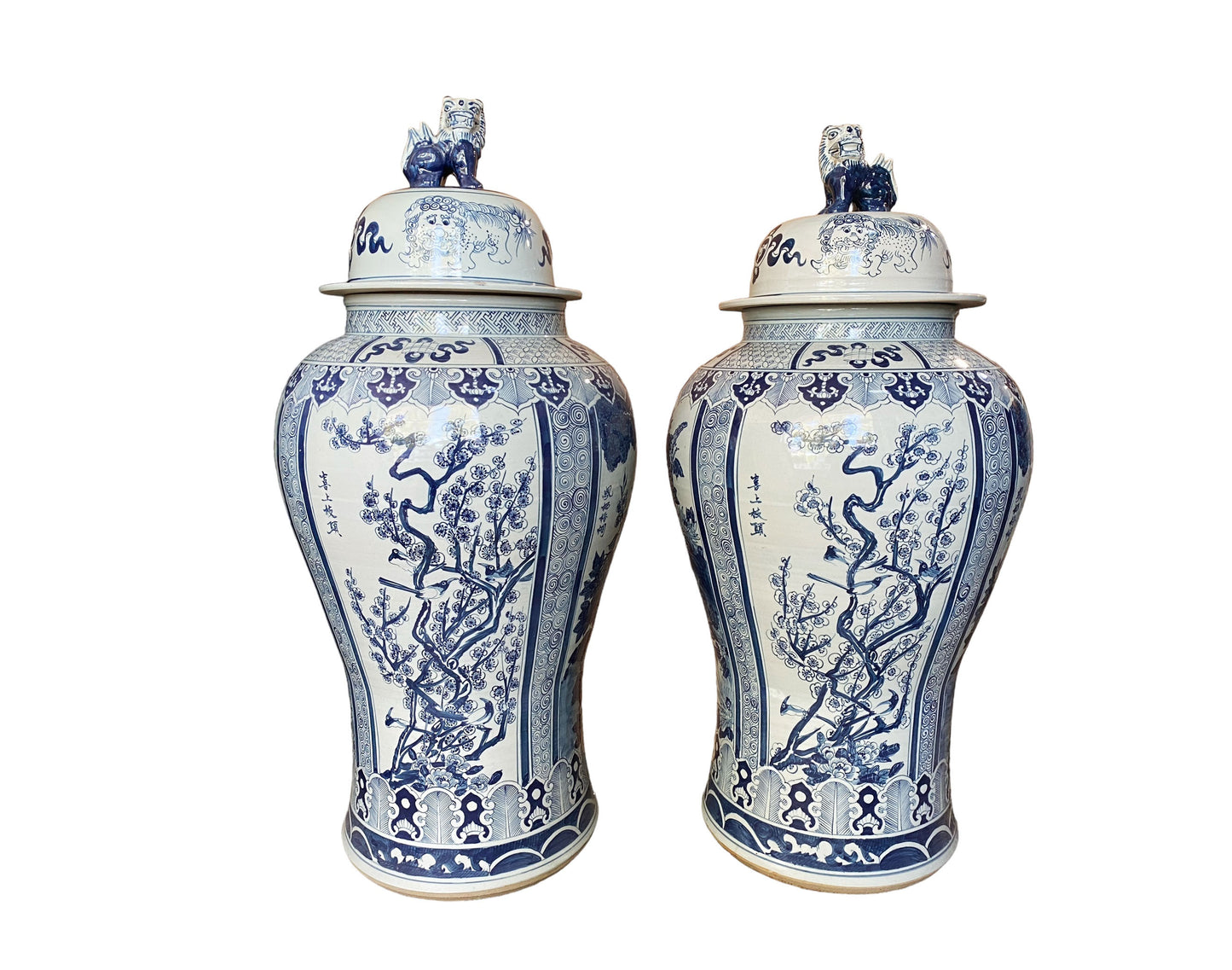#6174 Mansion Size Chinoiserie B & W Porcelain Ginger Jars four seasons 47" H