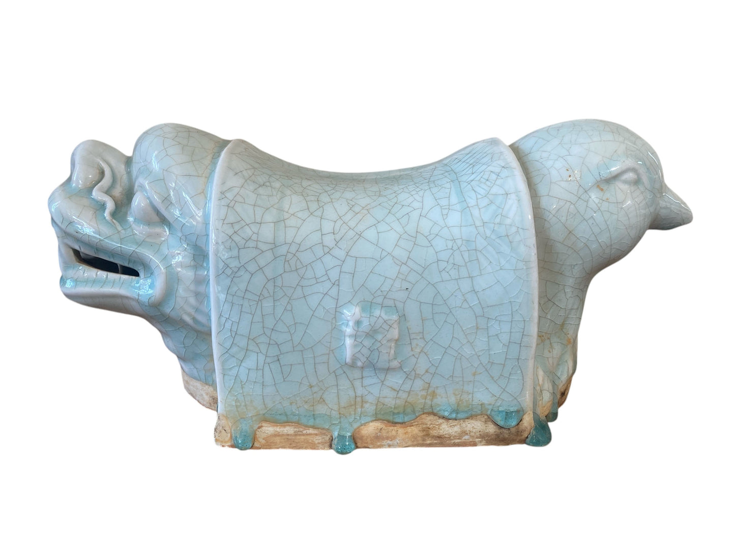 #3559 Vintage Chinoiserie Celadon Head Rest / Pillow 13.5" W