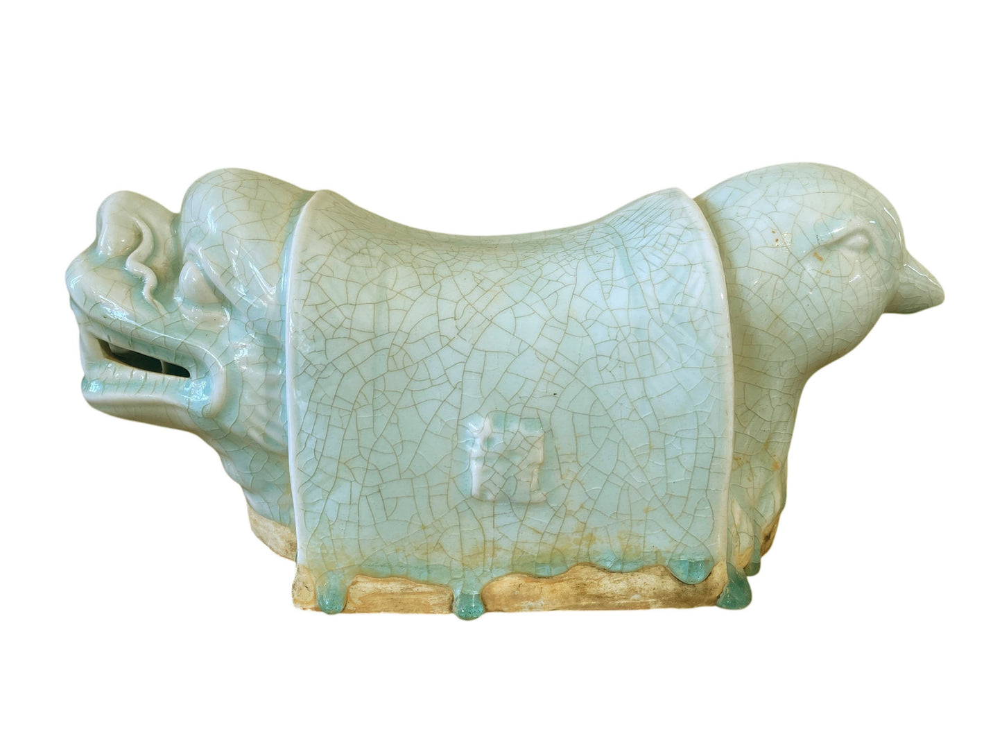 #3559 Vintage Chinoiserie Celadon Head Rest / Pillow 13.5" W