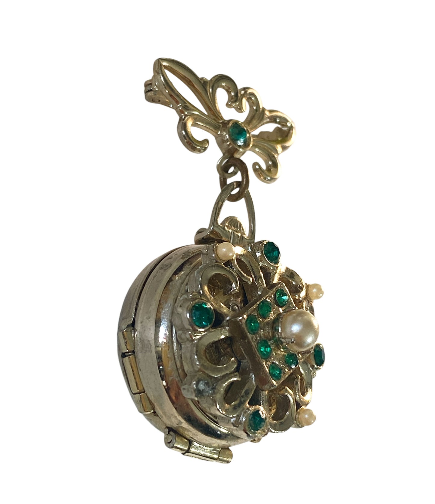 #6294 Vintage Coro Pegasus Fleur-De-Lis Picture Gold Tone Brooch Pin Locket