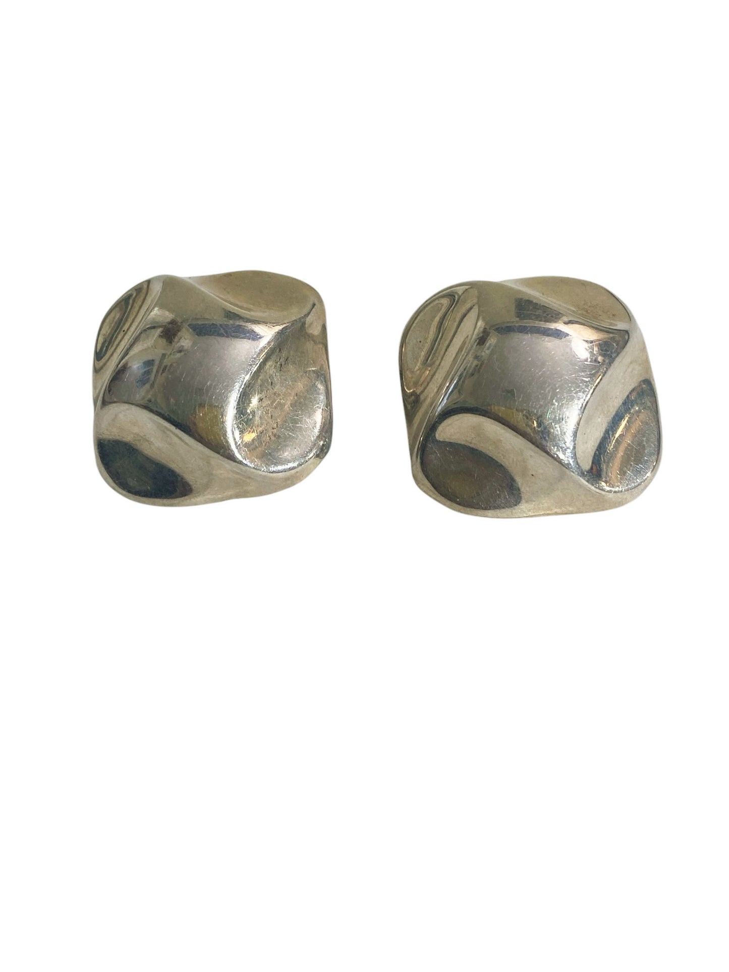 #6386 VTG Modernist Sterling Silver Mexican Clip-On Puffy Square Earrings