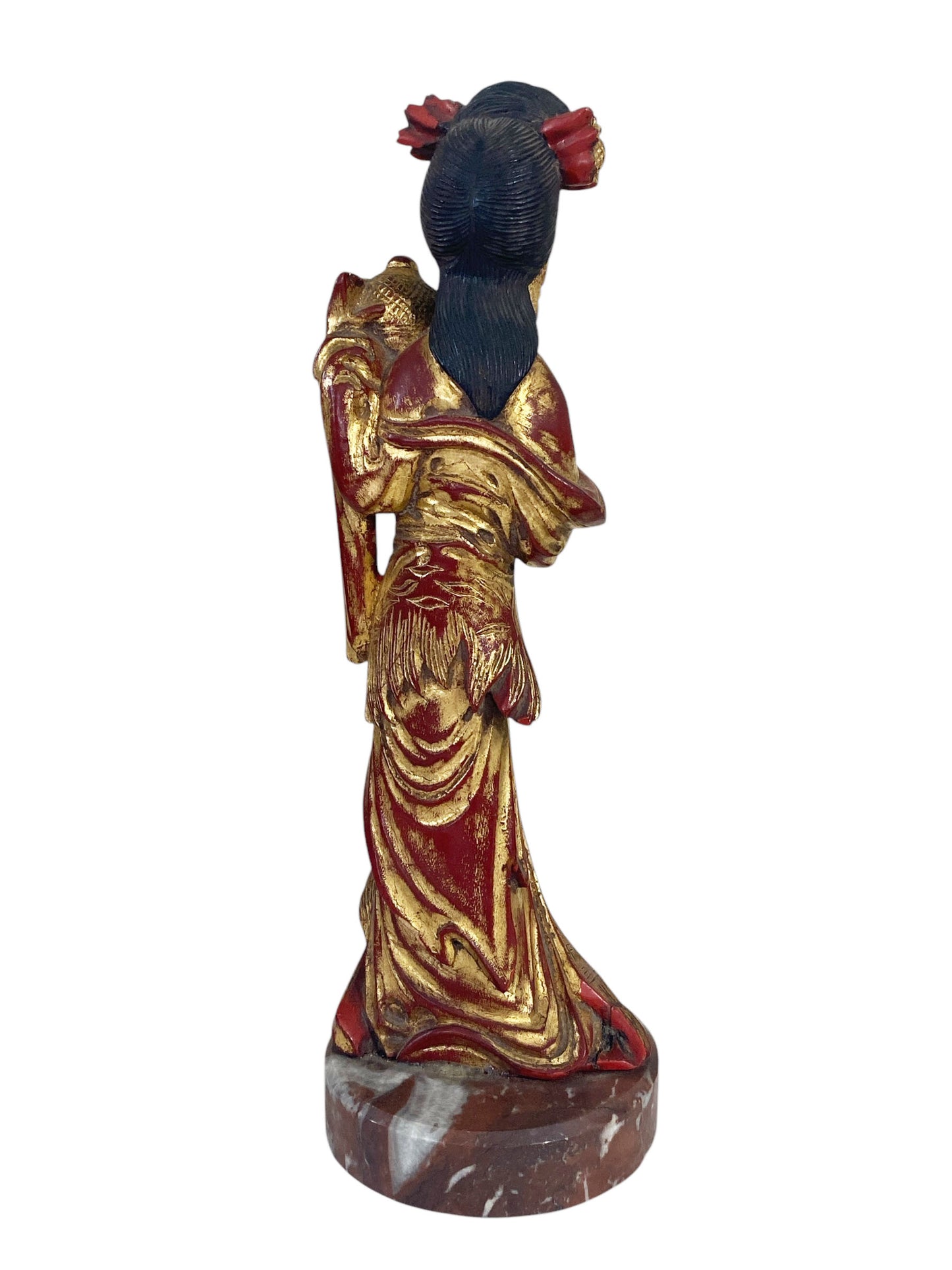 #6435 Chinoiserie Sculpture Wood of a Female Deity on Marble Stand