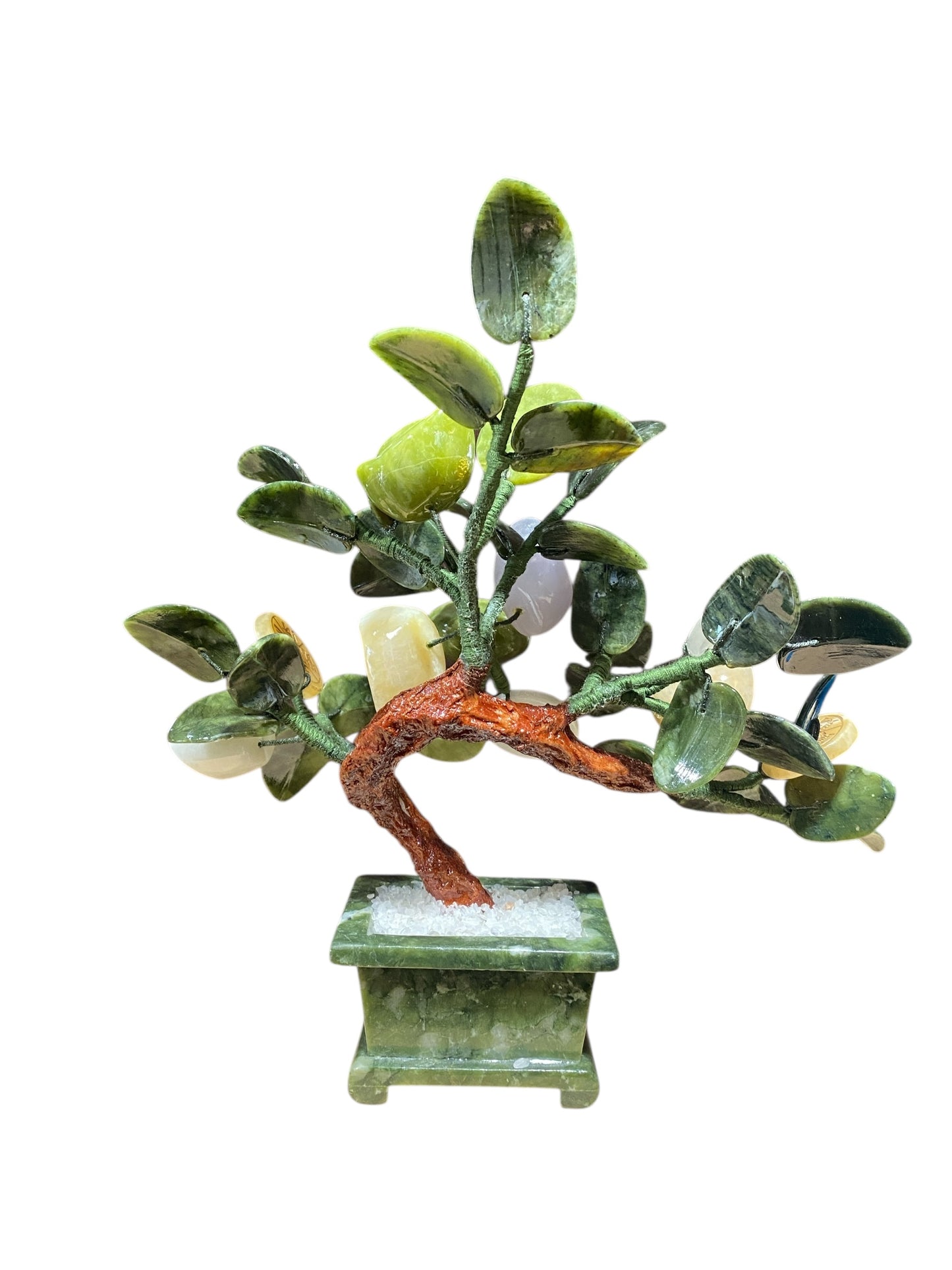 #6785 Vintage Carved Jade color Soap Stone Bonsai Lucky Money Tree 11" H