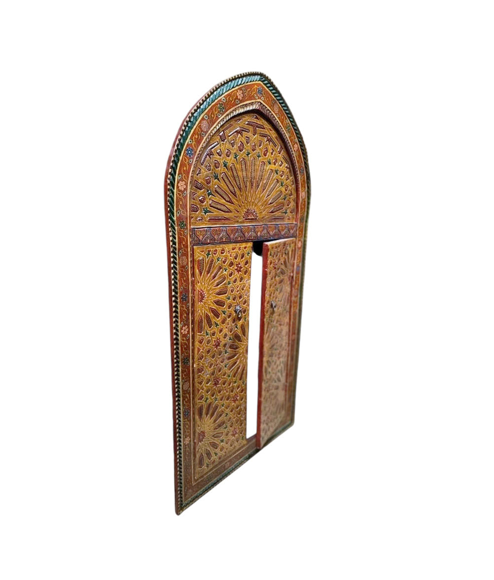 #196 Vintage Moroccan Arabesque design Hand-painted wall hanging W/Doors 58.5" H