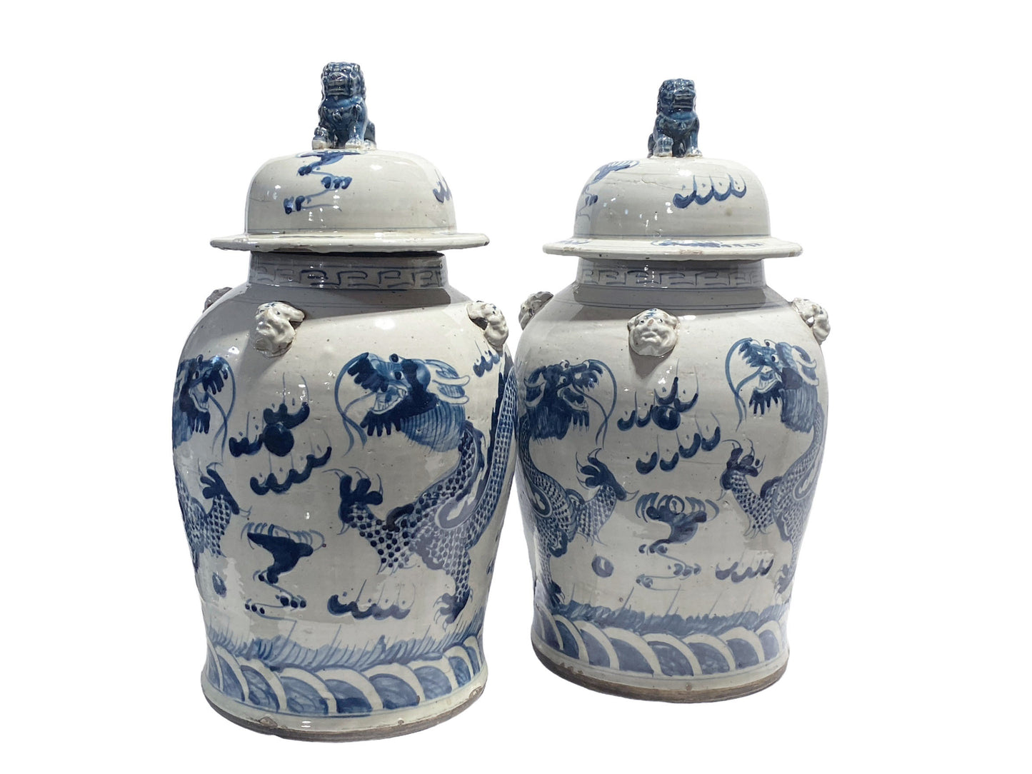 #7268 Large Chinoiserie Dragons Ginger Jars Set Of Two 24" H