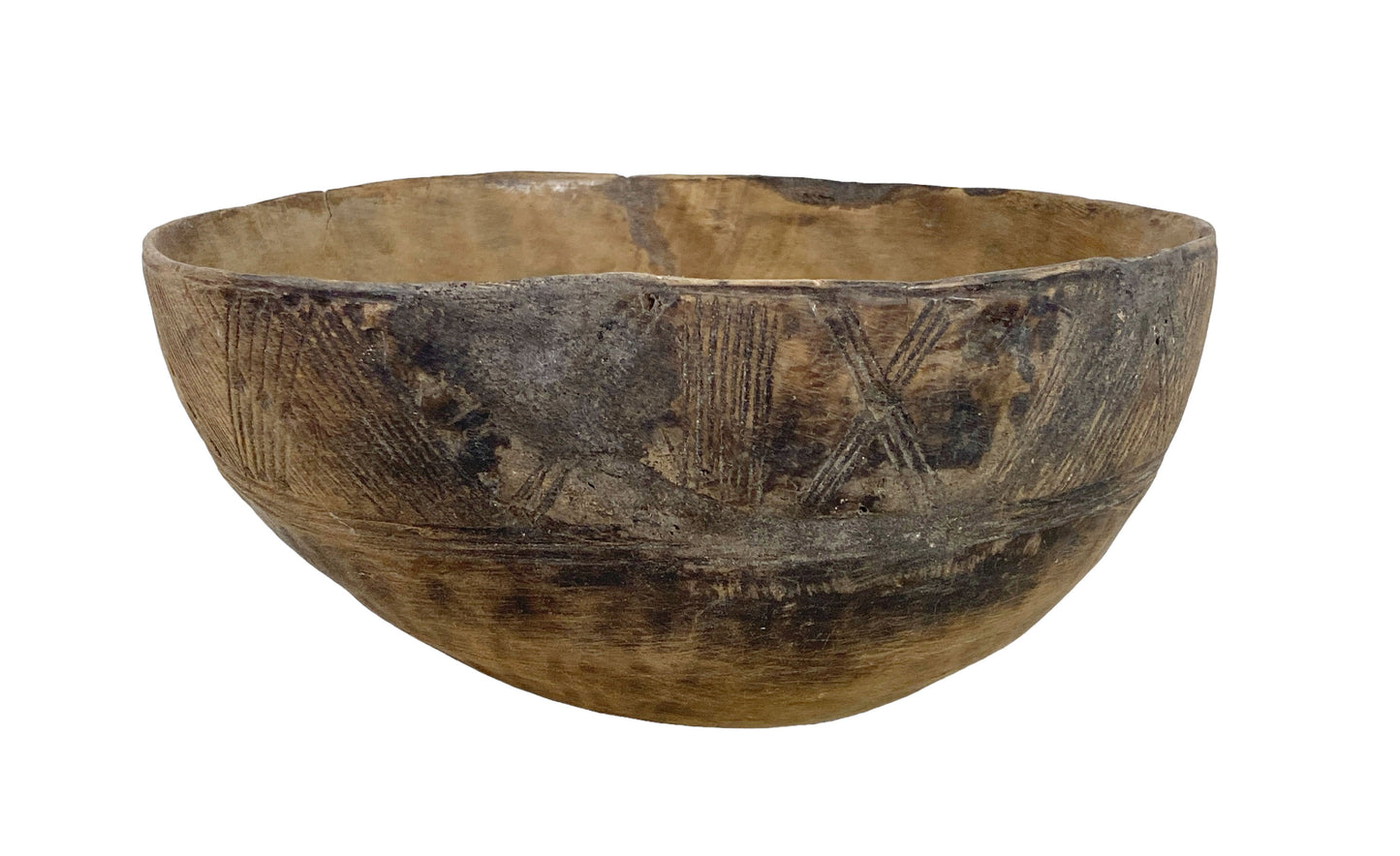 #6140 African Hausa Engraved Wooden Bowl From Niger 11" Diameter