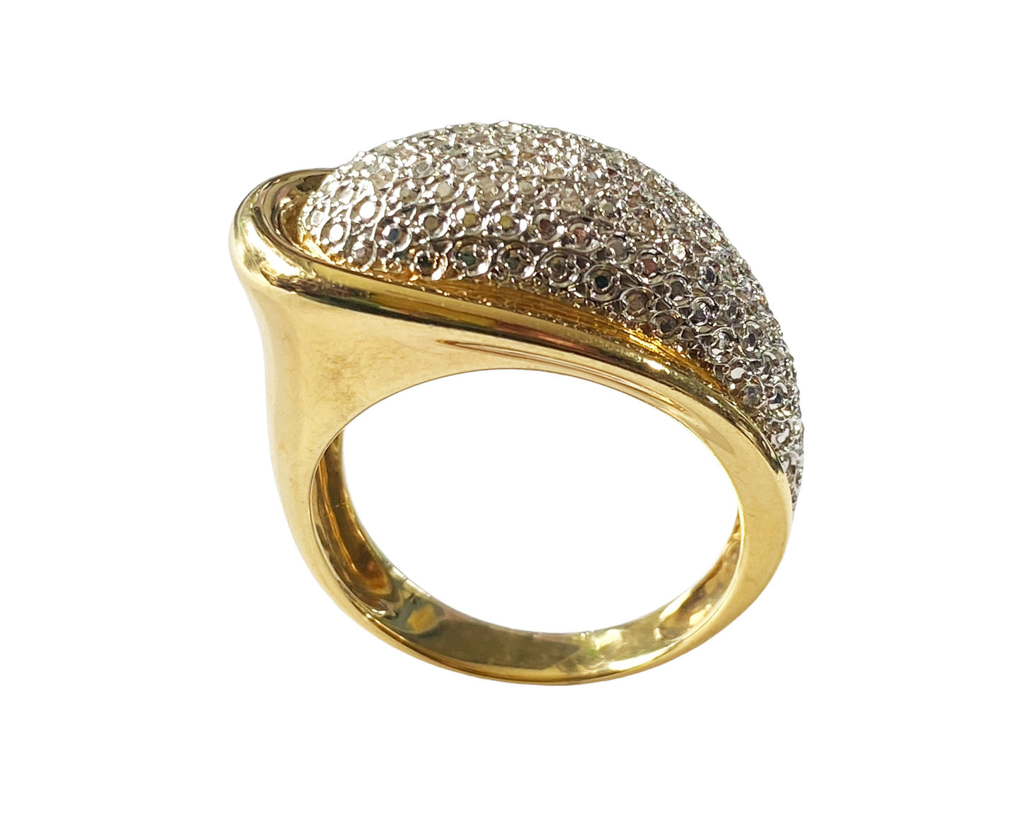 #7286 Elegant Mid Century Diamond  and 18kt Dome Ring size 7.75