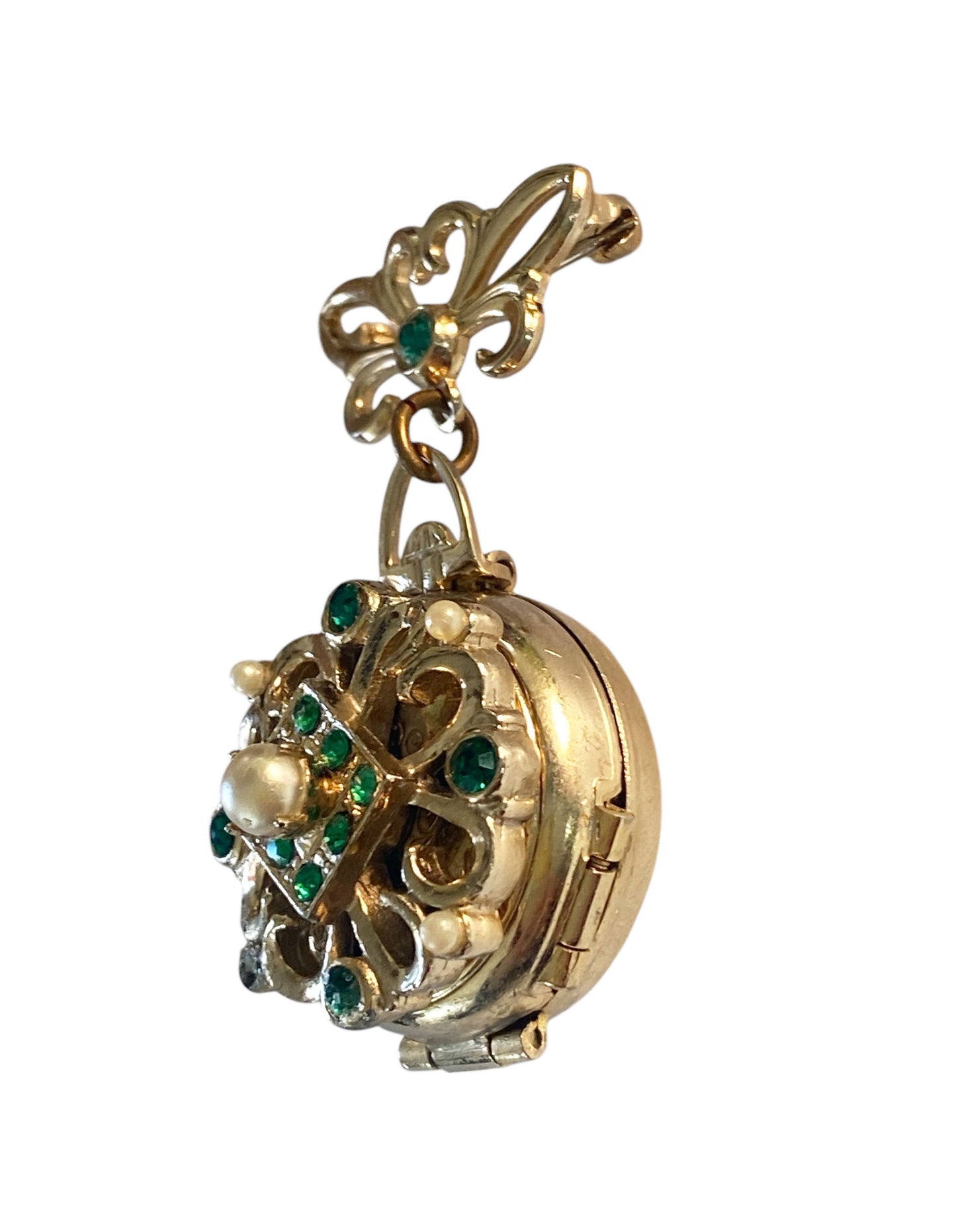 #6294 Vintage Coro Pegasus Fleur-De-Lis Picture Gold Tone Brooch Pin Locket