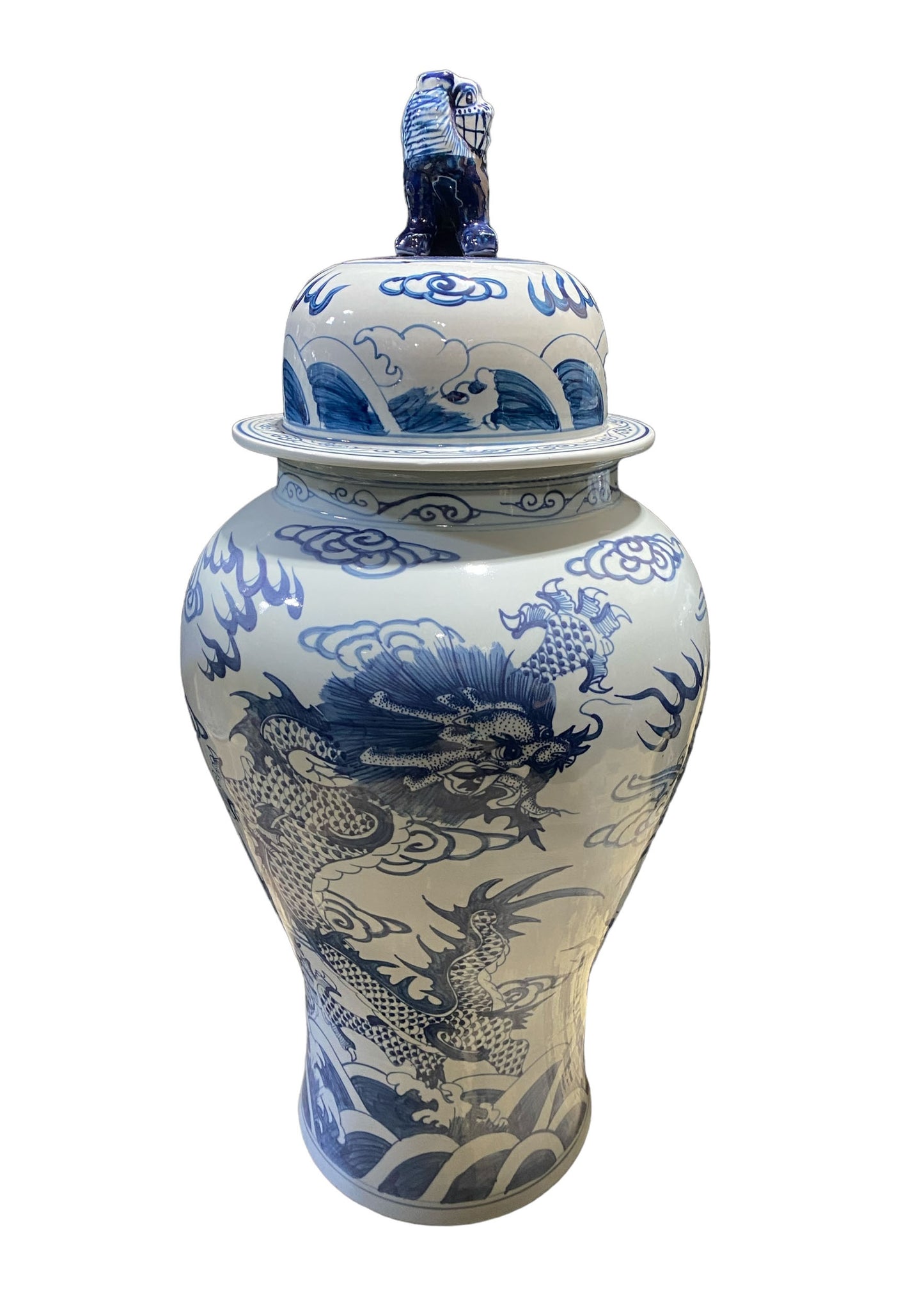 #7200/976 LG Chinoiserie B & W Porcelain Dragon Ginger Jar 37" H