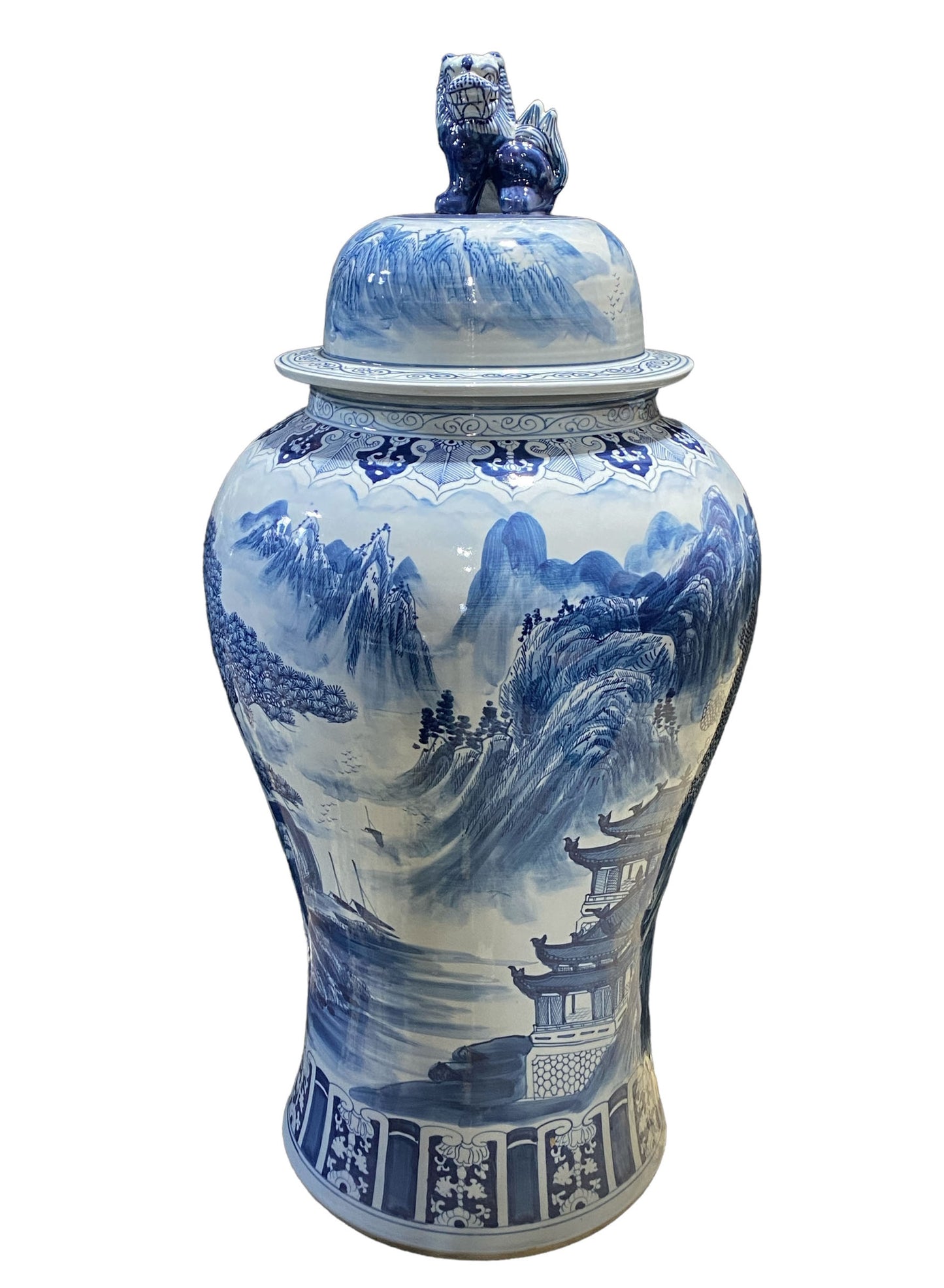 #918 Mansion Size Chinoiserie Porcelain Landscape Ginger Jar 47" H