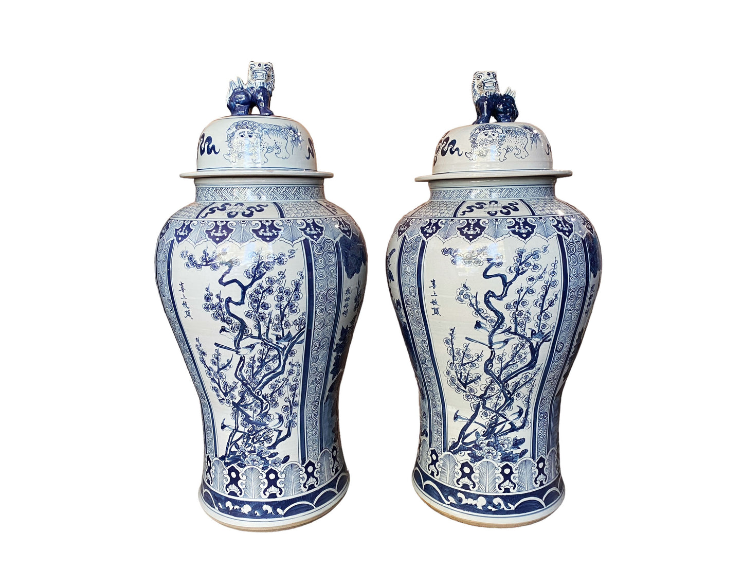 #6174 Mansion Size Chinoiserie B & W Porcelain Ginger Jars four seasons 47" H