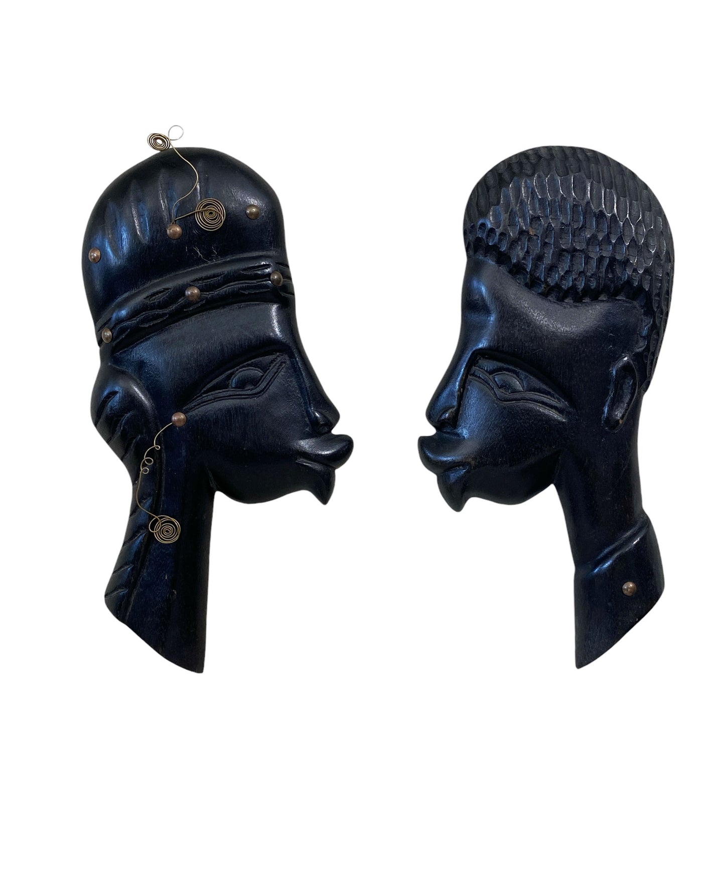 #6211 Pair Of Vintage African Hand-carved wall Hanging sculpture of a Couple 12" H
