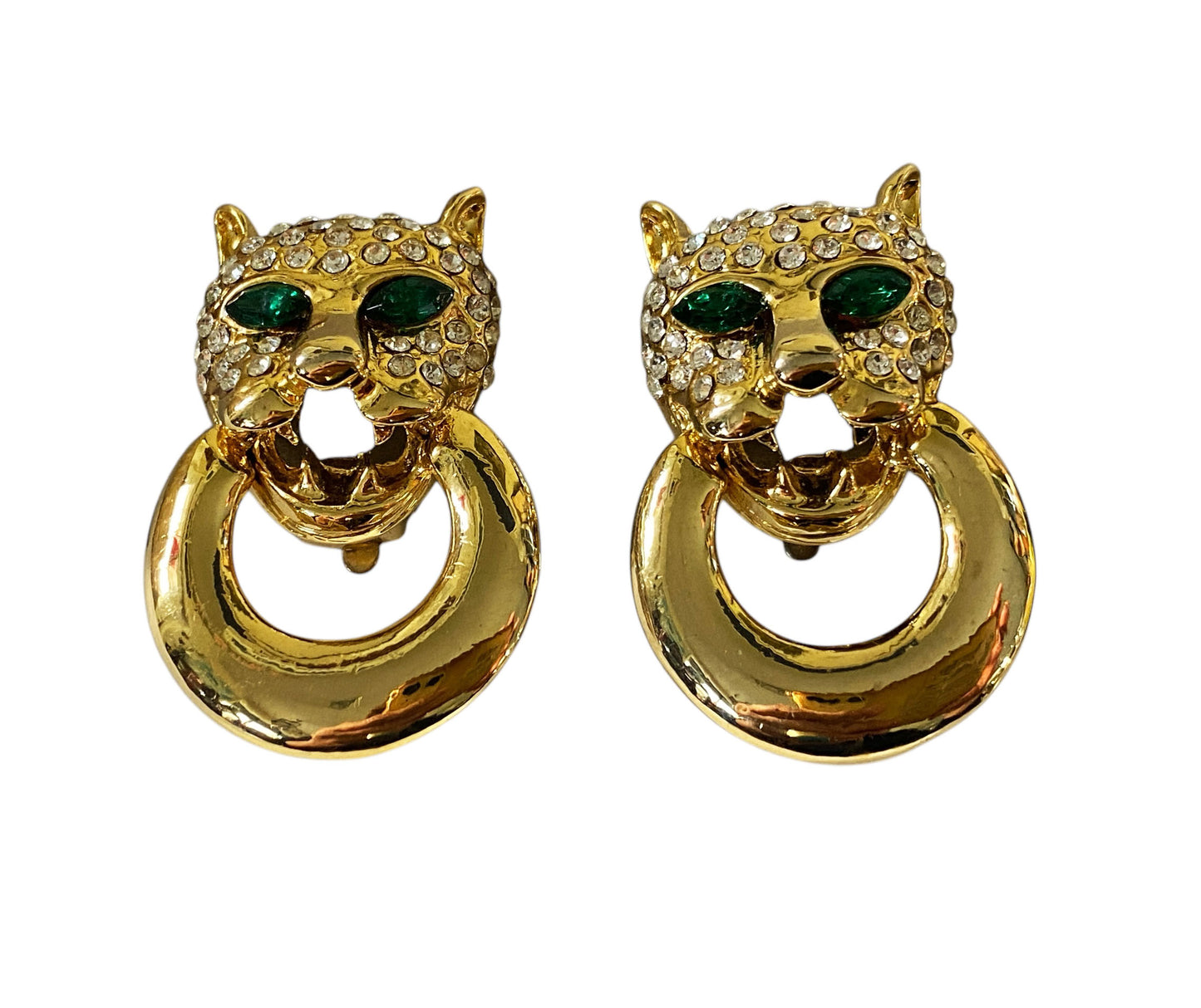 #5936 Vintage Panther Motif Dangle Earclips  Gold tone