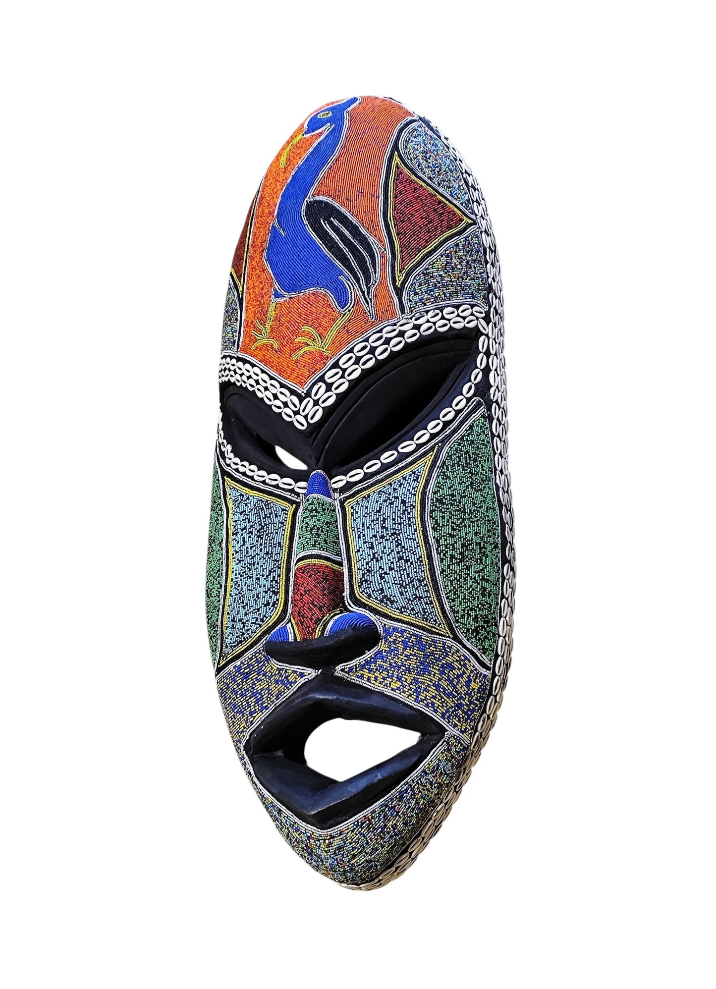 #6834 Large African Beaded Ghana Bakota Hand Carved Mask Wall Art 37.5" H
