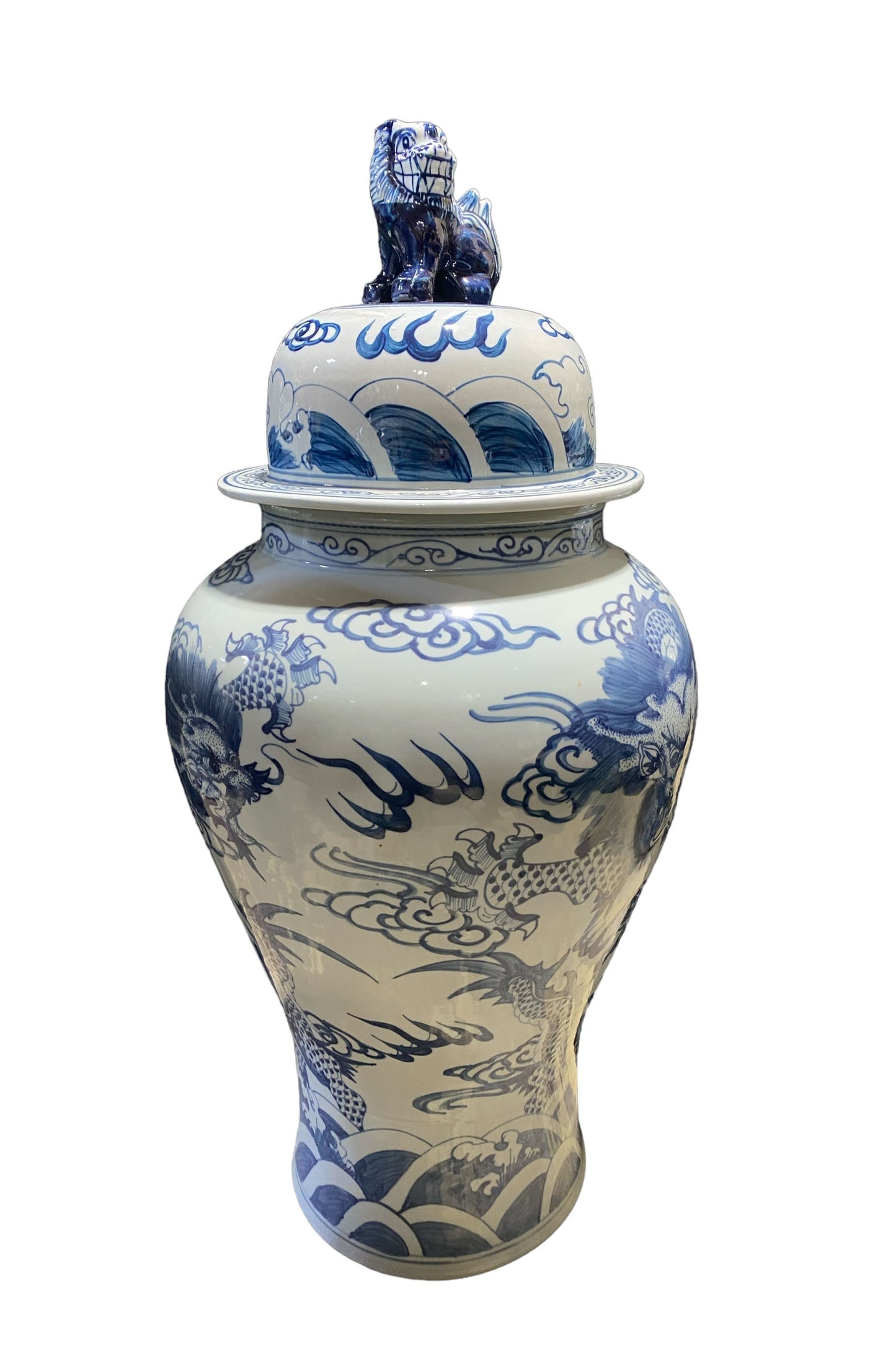 #7200/976 LG Chinoiserie B & W Porcelain Dragon Ginger Jar 37" H