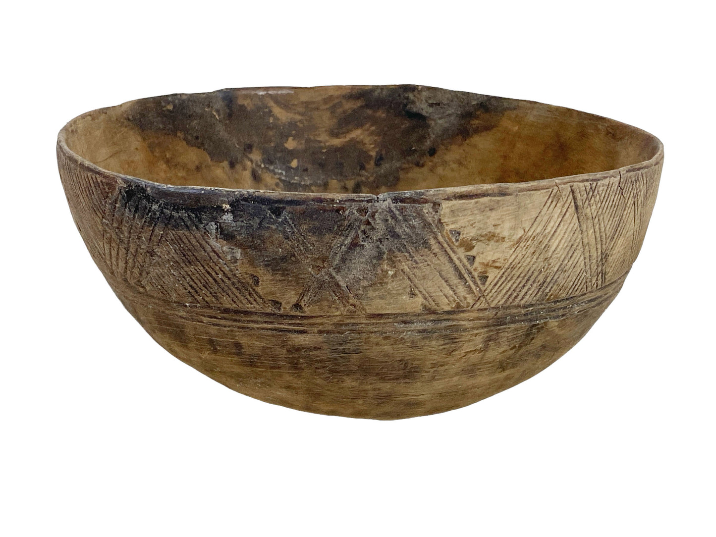 #6140 African Hausa Engraved Wooden Bowl From Niger 11" Diameter