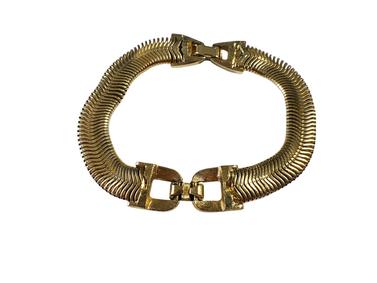 #6197 Vintage Gold Tone  Weave Link Diamond Bow Bracelet 8"