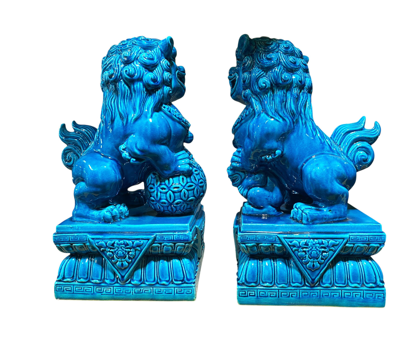 #6799 Vintage Porcelain Turquoise Foo Dogs - A Pair 11.5" H
