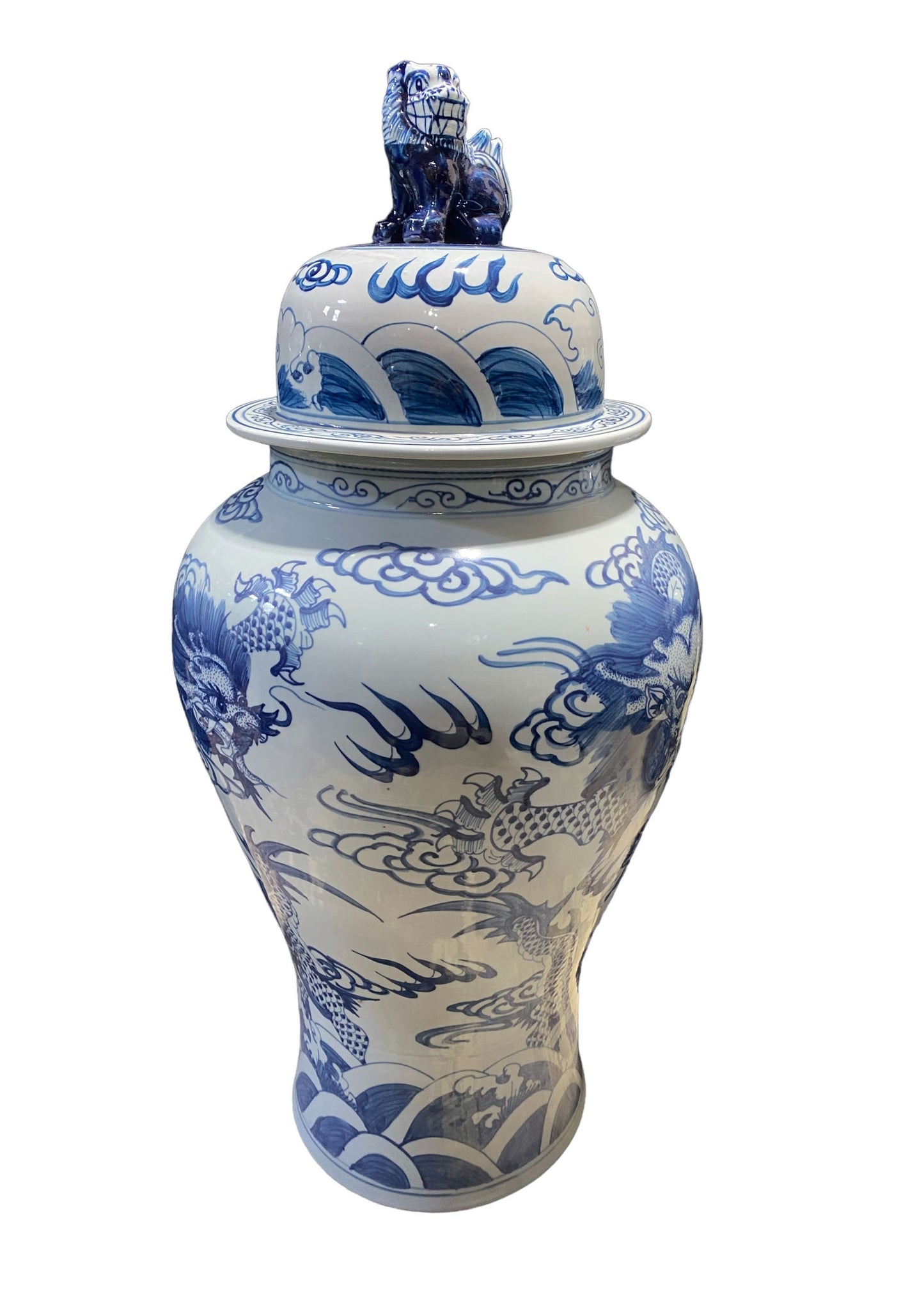 #7200/976 LG Chinoiserie B & W Porcelain Dragon Ginger Jar 37" H